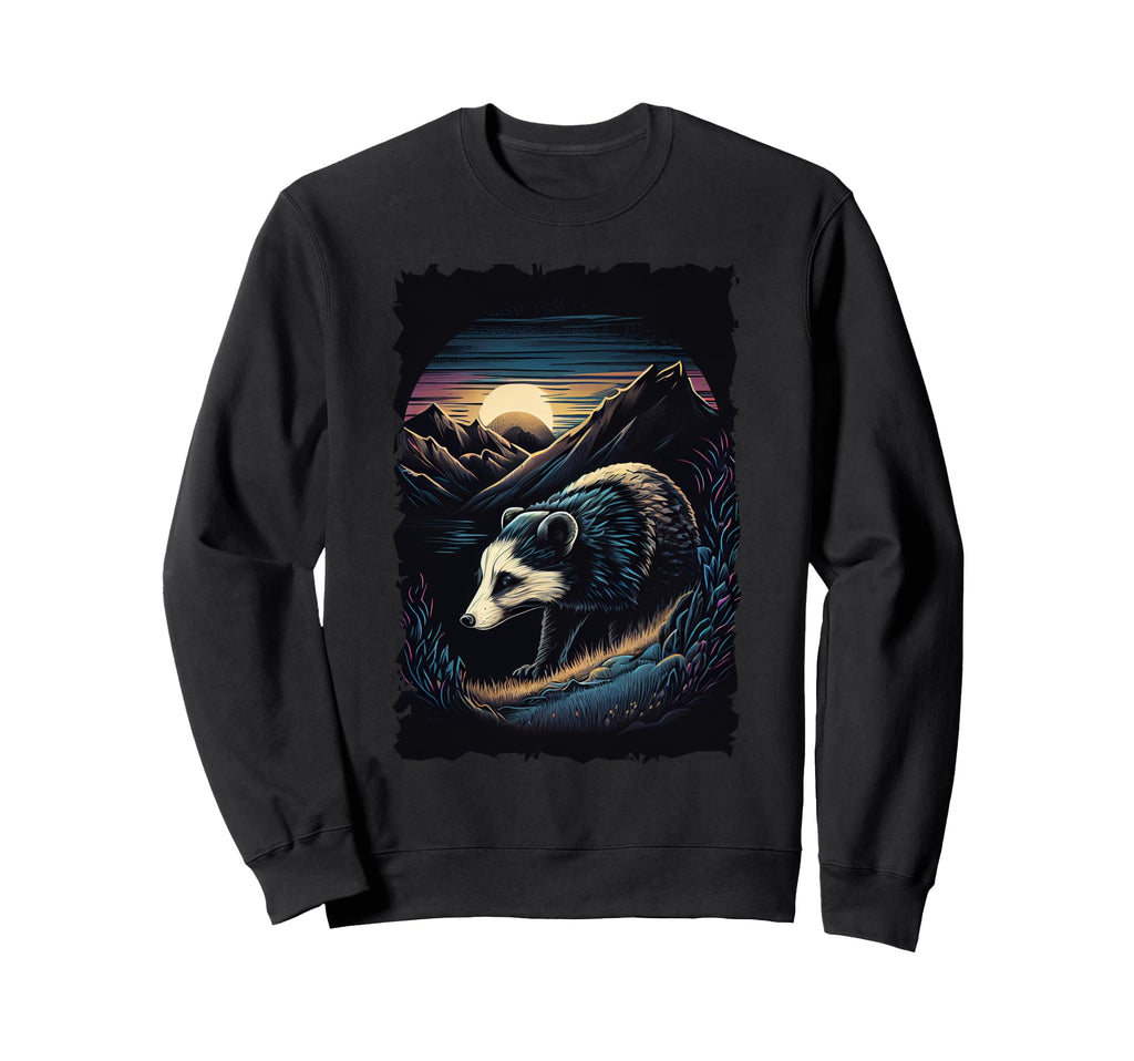 Opossum Silhouette Mountain Sunset Wildli Sweatshirt - Graphic Print Unisex - T-Shirt, Sweatshirt, Hoodie