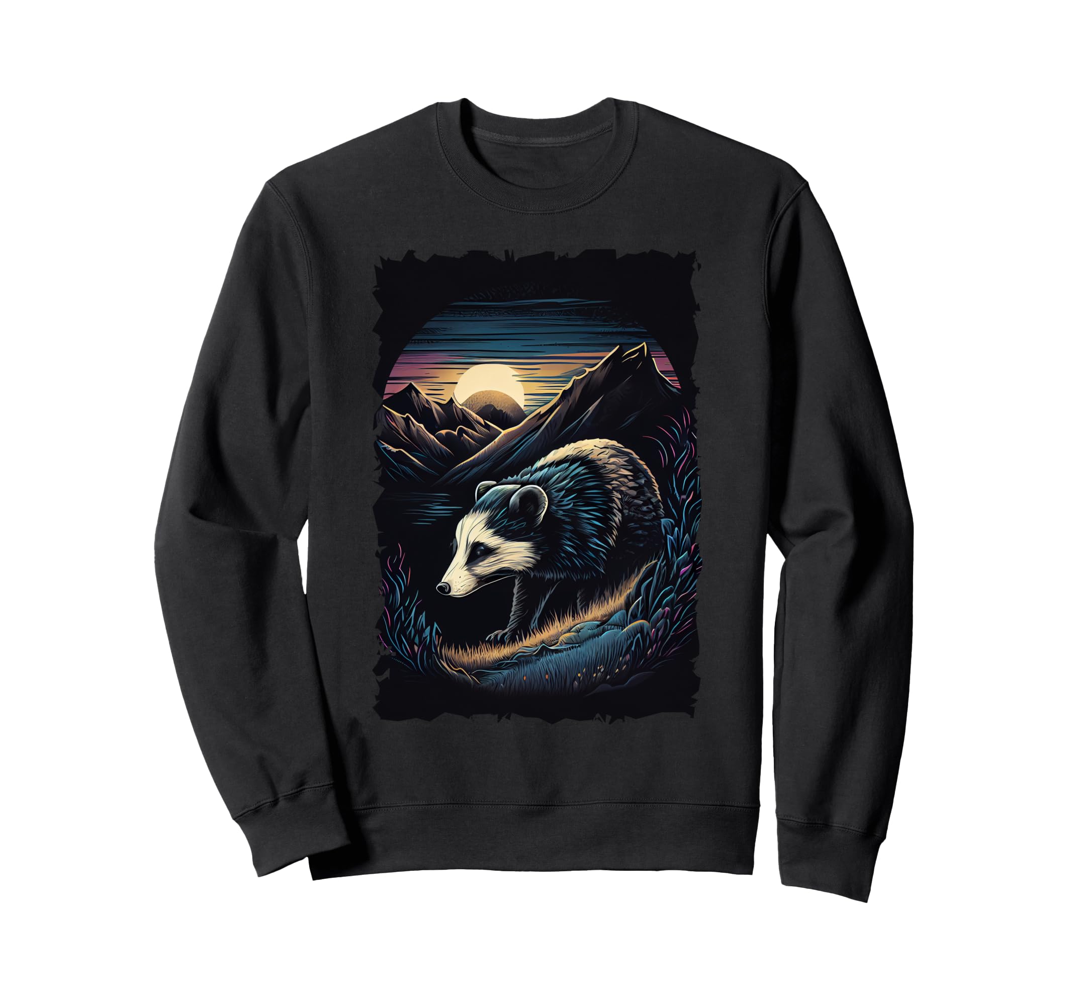 Opossum Silhouette Mountain Sunset Wildli Sweatshirt - Graphic Print Unisex - T-Shirt, Sweatshirt, Hoodie