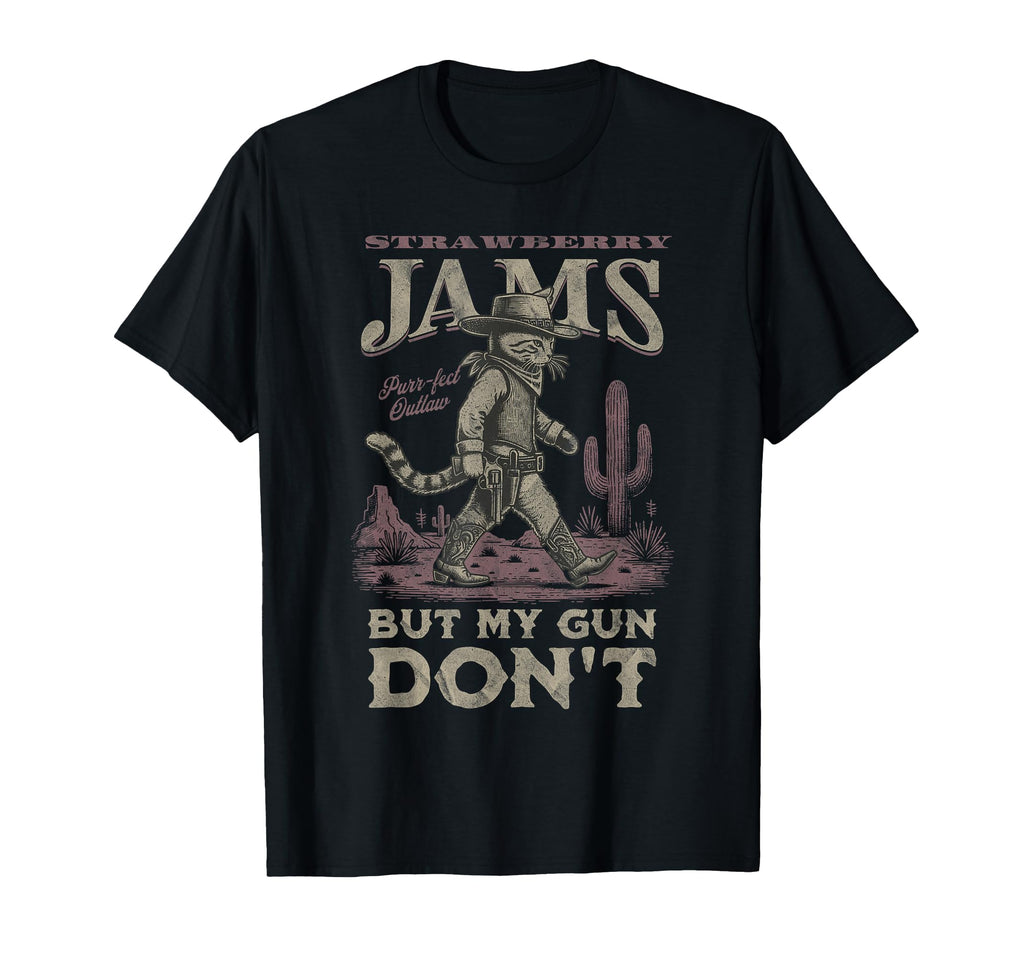 Strawberry Jams But My Gun Dont Cat T-Shirt - Custom Art Print Men Women - T-Shirt, Sweatshirt, Hoodie