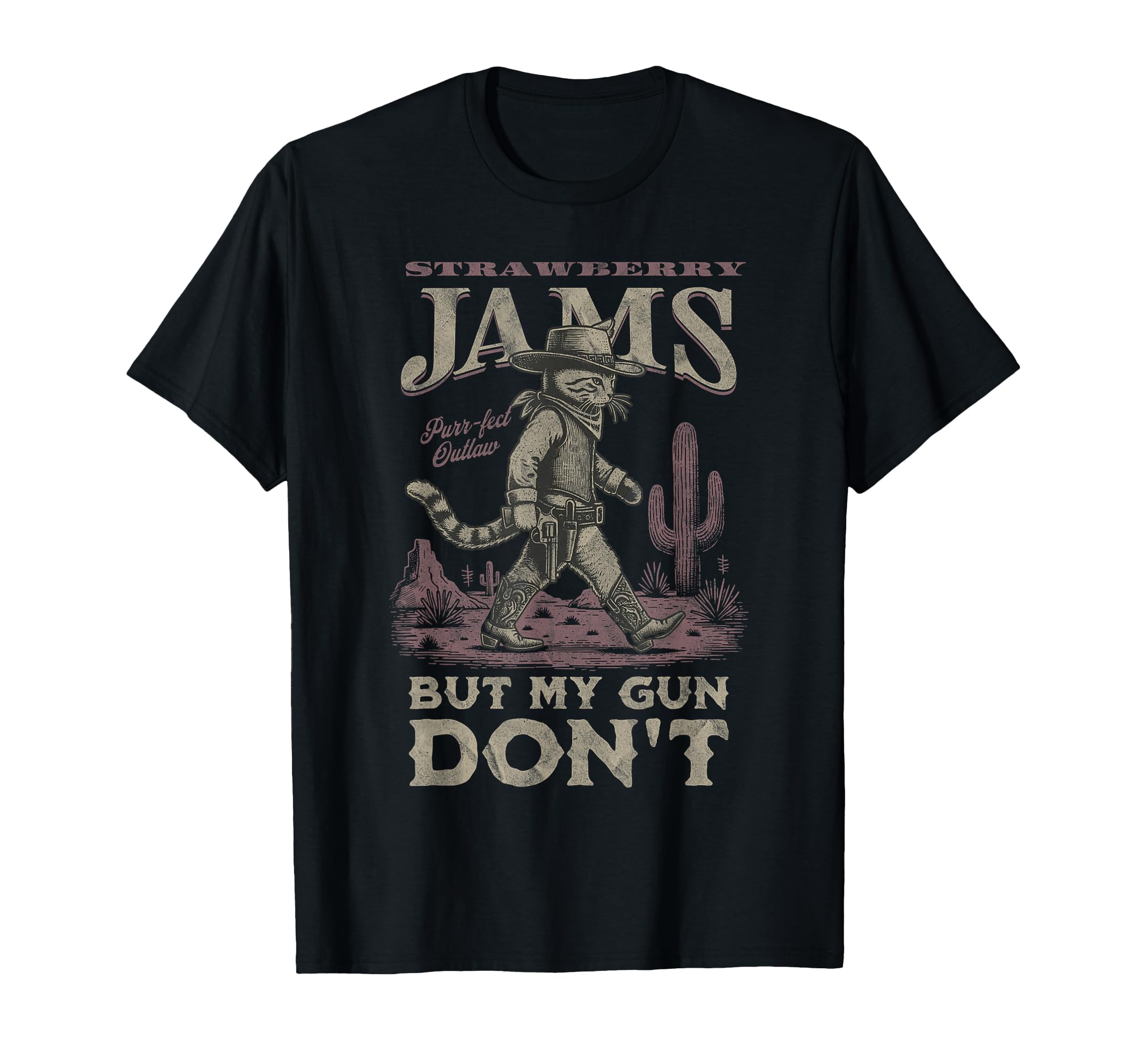 Strawberry Jams But My Gun Dont Cat T-Shirt - Custom Art Print Men Women - T-Shirt, Sweatshirt, Hoodie