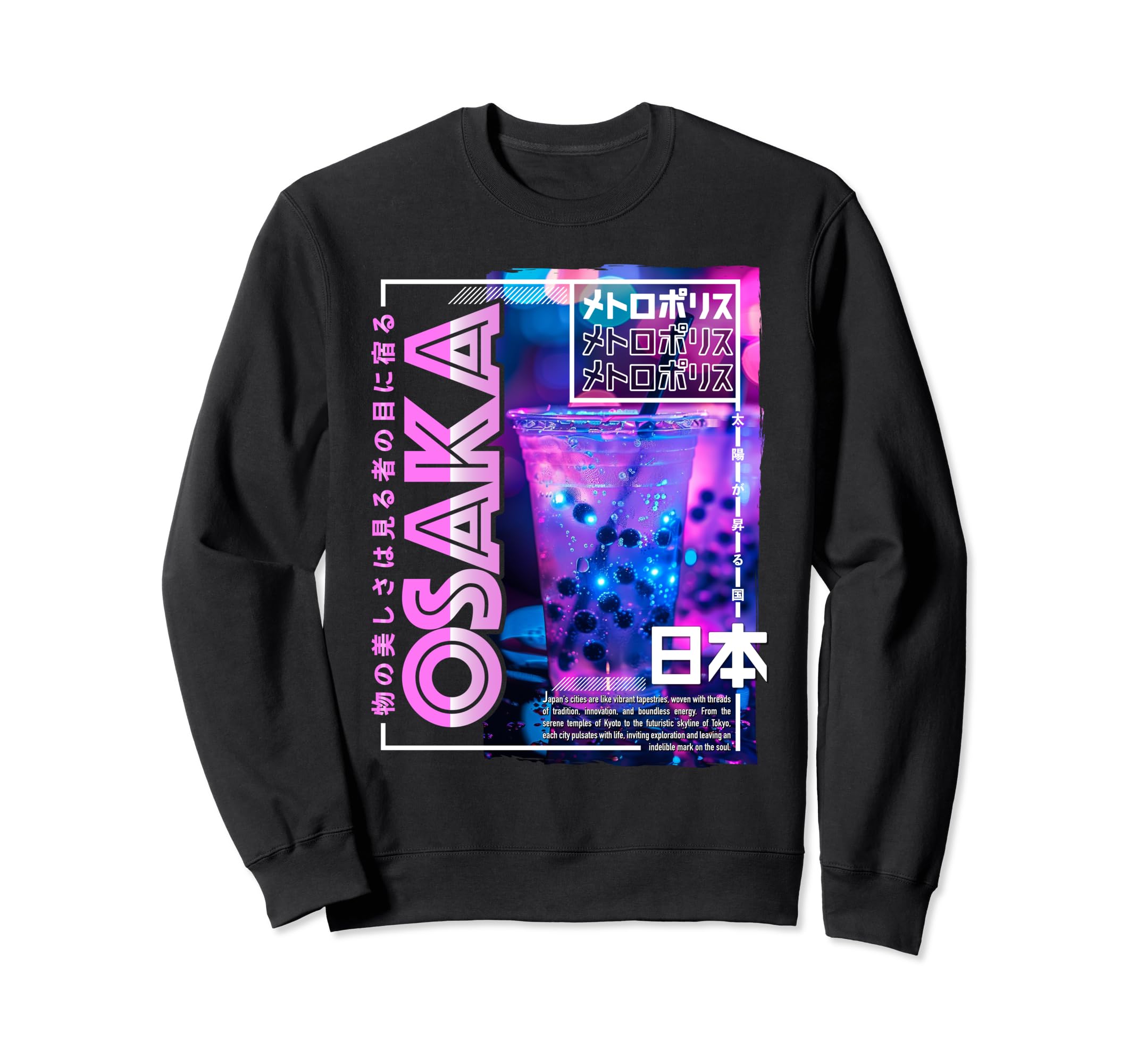Osaka City 80S Synthwave Boba Tea Sweatshirt - Unique Graphic for Adults - T-Shirt, Sweatshirt, Hoodie