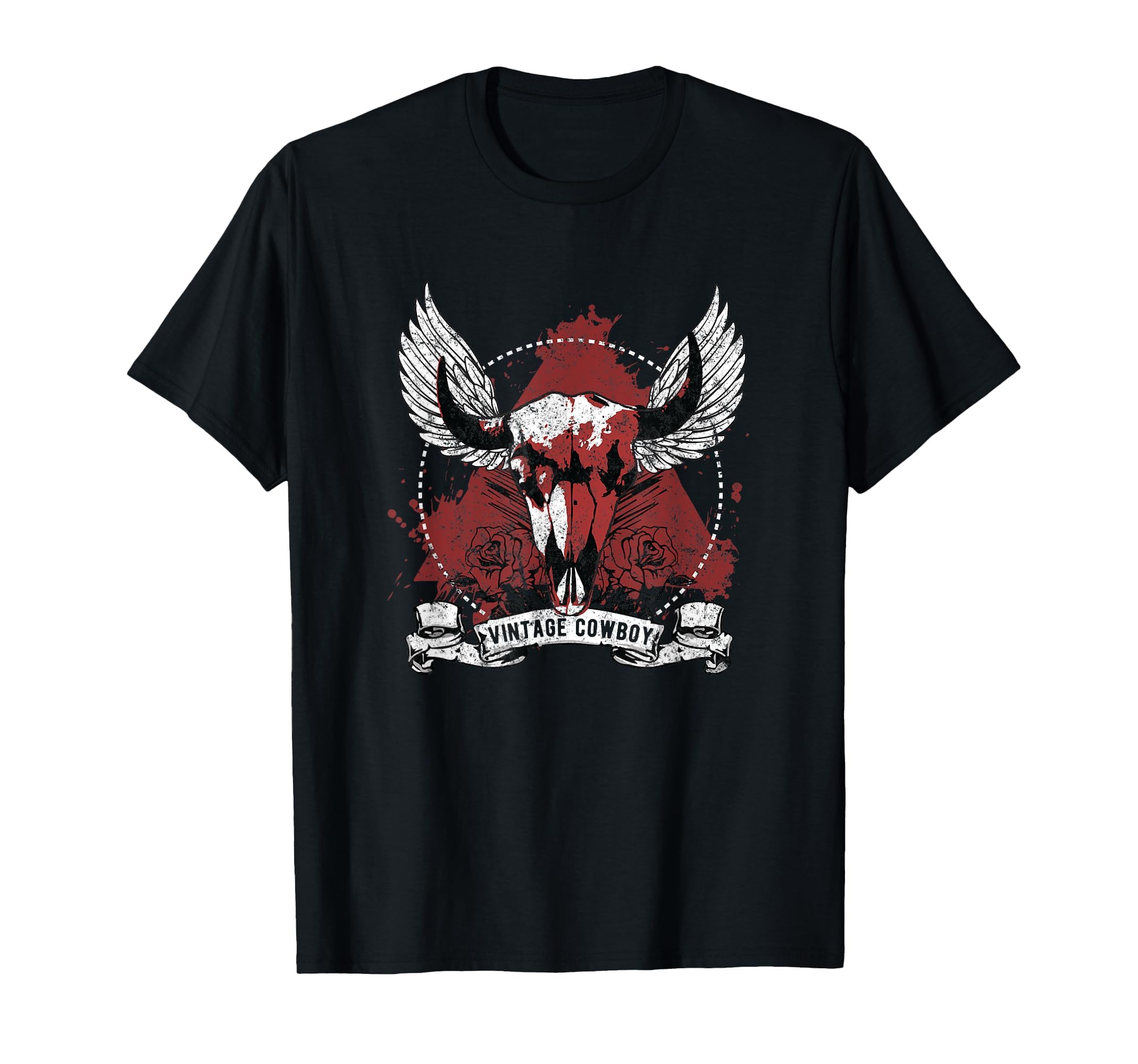 Skull Cowboy Tattoo Roses Wings Indian T-Shirt - Graphic Print Men Women - T-Shirt, Sweatshirt, Hoodie