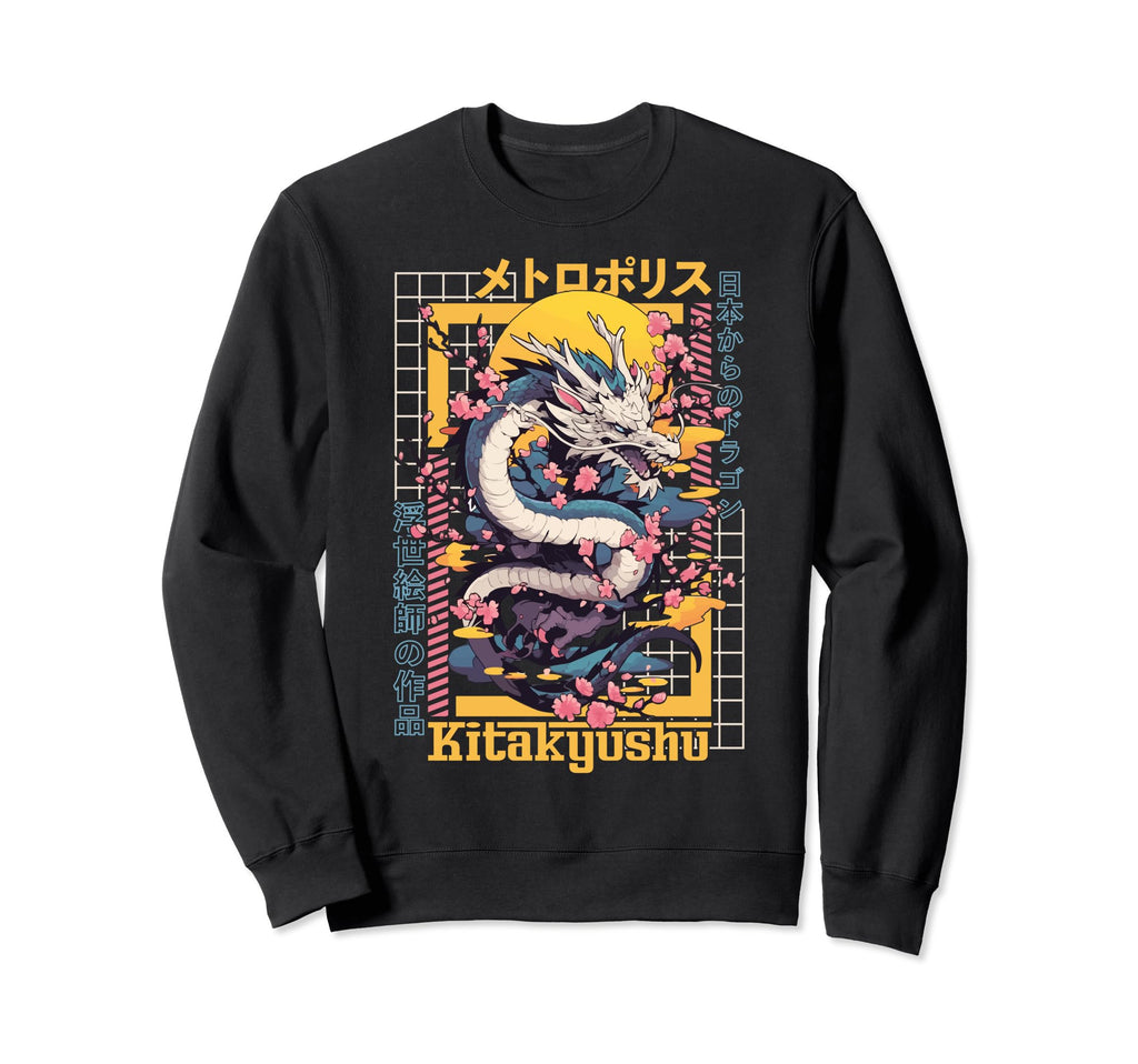 Kitakyushu City Synthwave 80S Dragon Sweatshirt - Trendy Graphic Men Women - T-Shirt, Sweatshirt, Hoodie