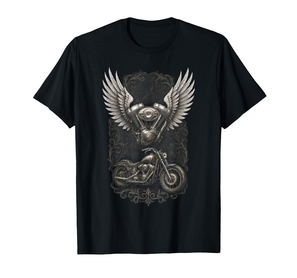 Winged Motorcycle Engine Biker T-Shirt - Fun Novelty Design for Adults - T-Shirt, Sweatshirt, Hoodie