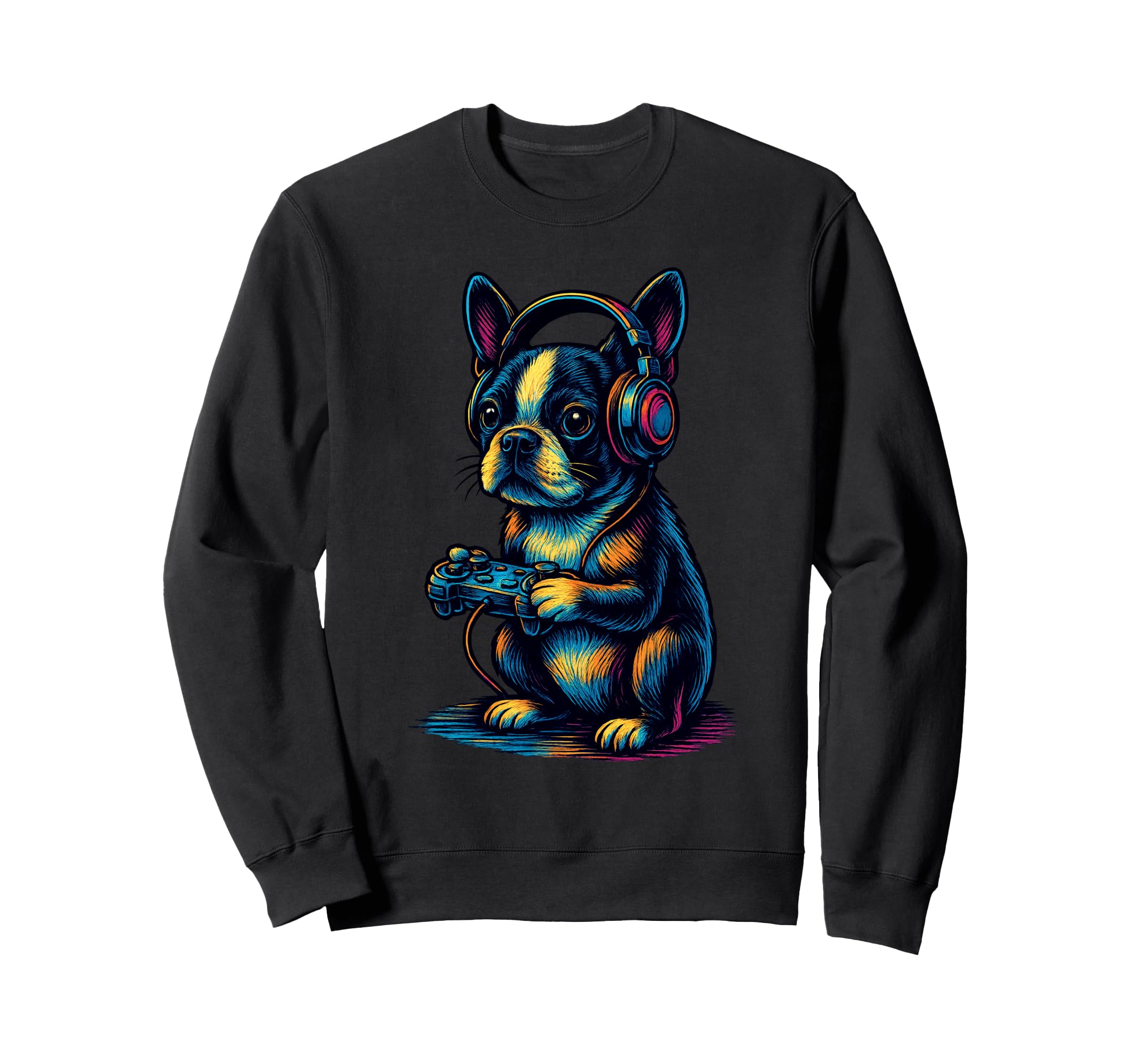 Boston Terrier Gamer Gaming Dog Sweatshirt - Aesthetic Graphic for Adults - T-Shirt, Sweatshirt, Hoodie