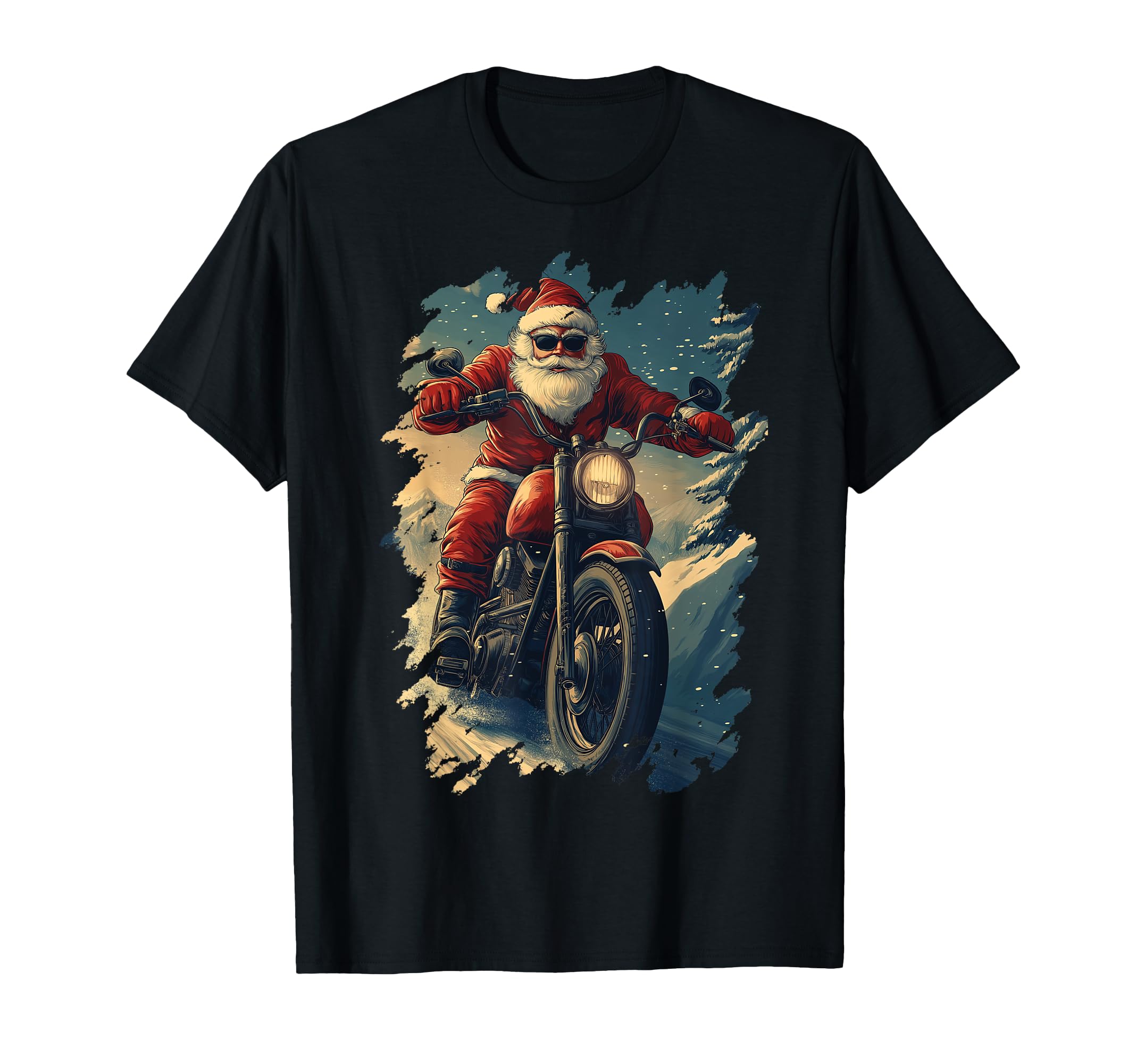 Santa Riding Motorcycle Bike T-Shirt - Unique Graphic for Adults - T-Shirt, Sweatshirt, Hoodie