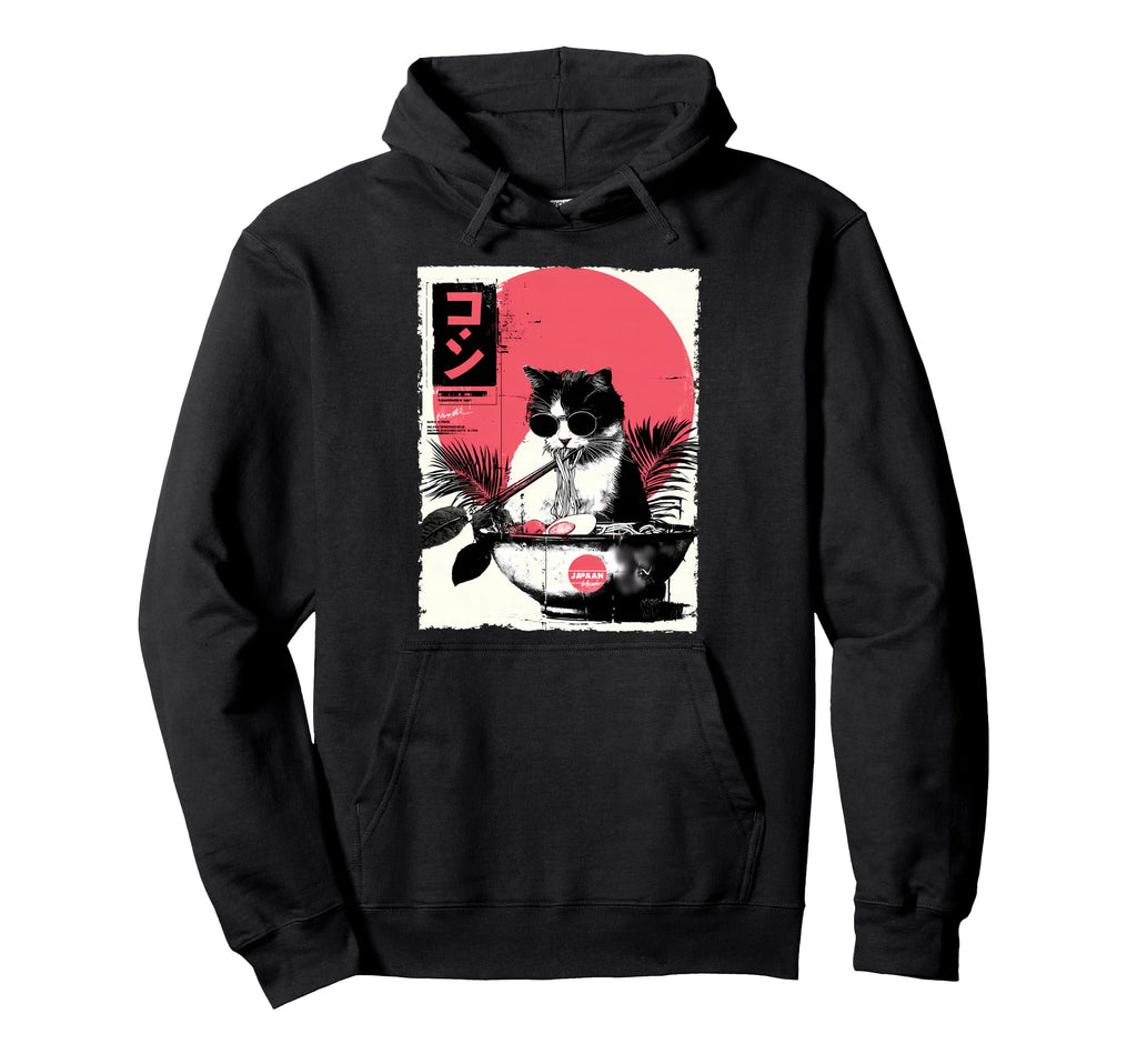 Groovy Cat Ramen Japanese 80S 70S Anime Cat Hoodie - Unique Graphic Unisex - T-Shirt, Sweatshirt, Hoodie