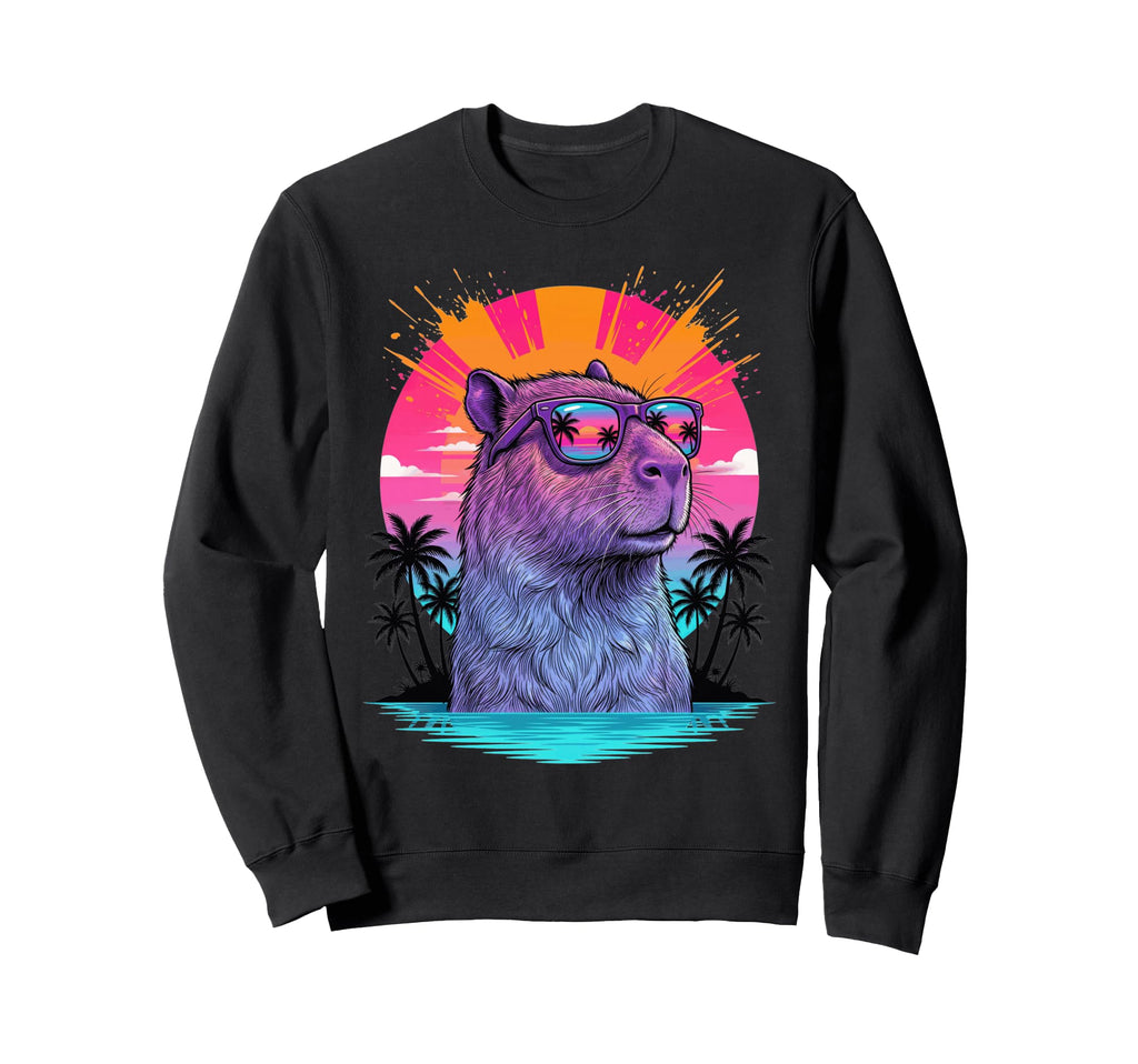 Capybara Sunglasses Sunset 80S Sweatshirt - Casual Everyday Wear Unisex - T-Shirt, Sweatshirt, Hoodie