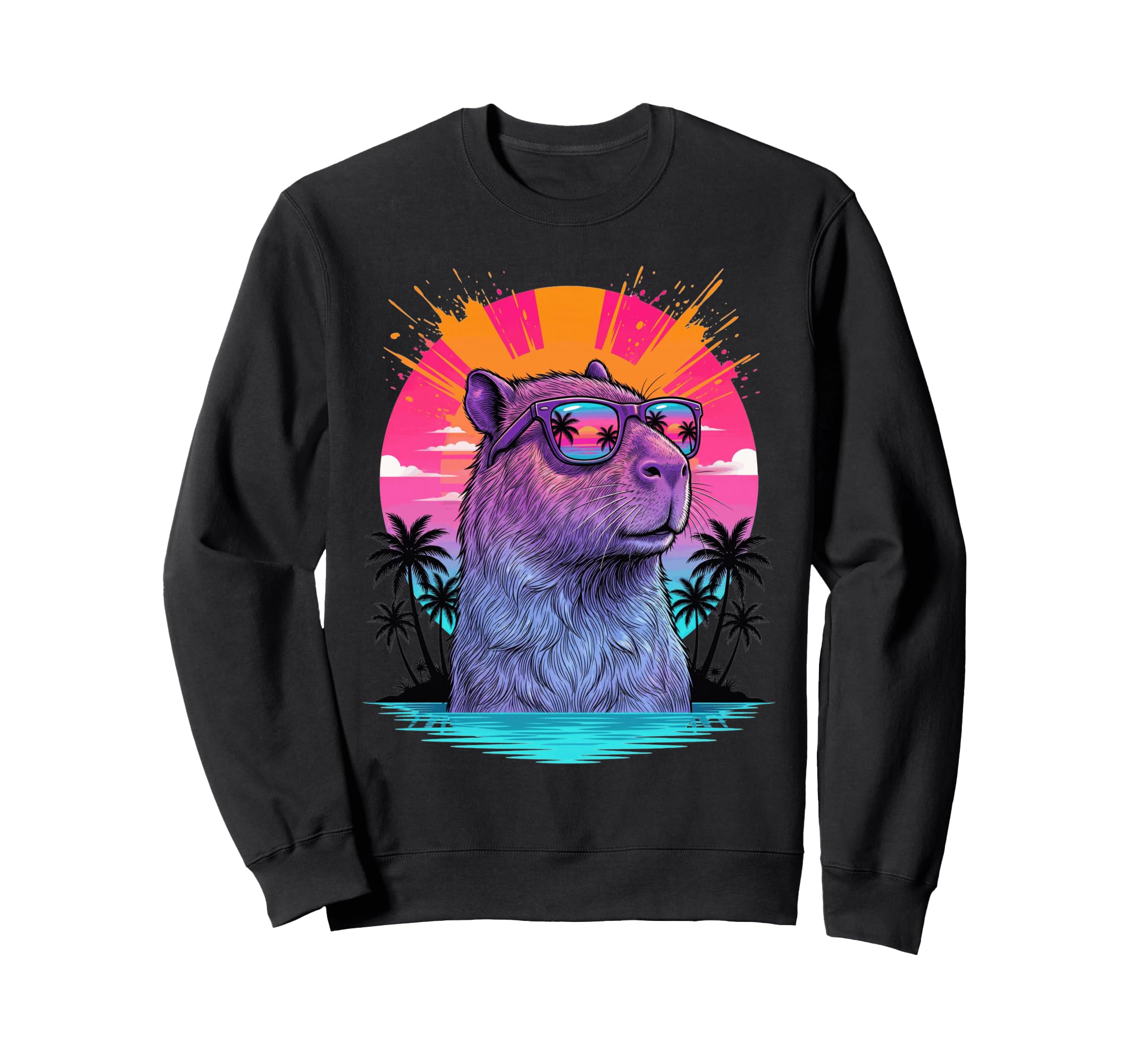 Capybara Sunglasses Sunset 80S Sweatshirt - Casual Everyday Wear Unisex - T-Shirt, Sweatshirt, Hoodie