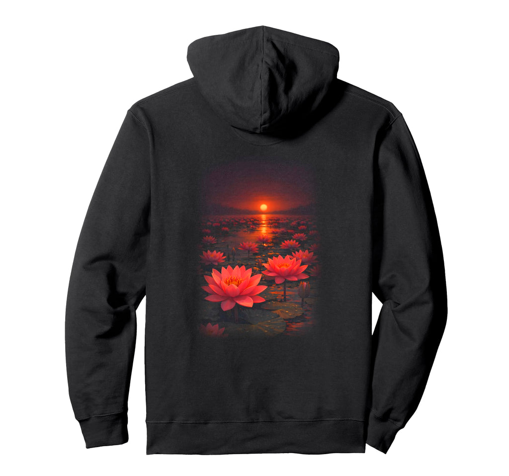 Lotus Lake Sunset Spiritual Calm Hoodie - Aesthetic Graphic Unisex - T-Shirt, Sweatshirt, Hoodie