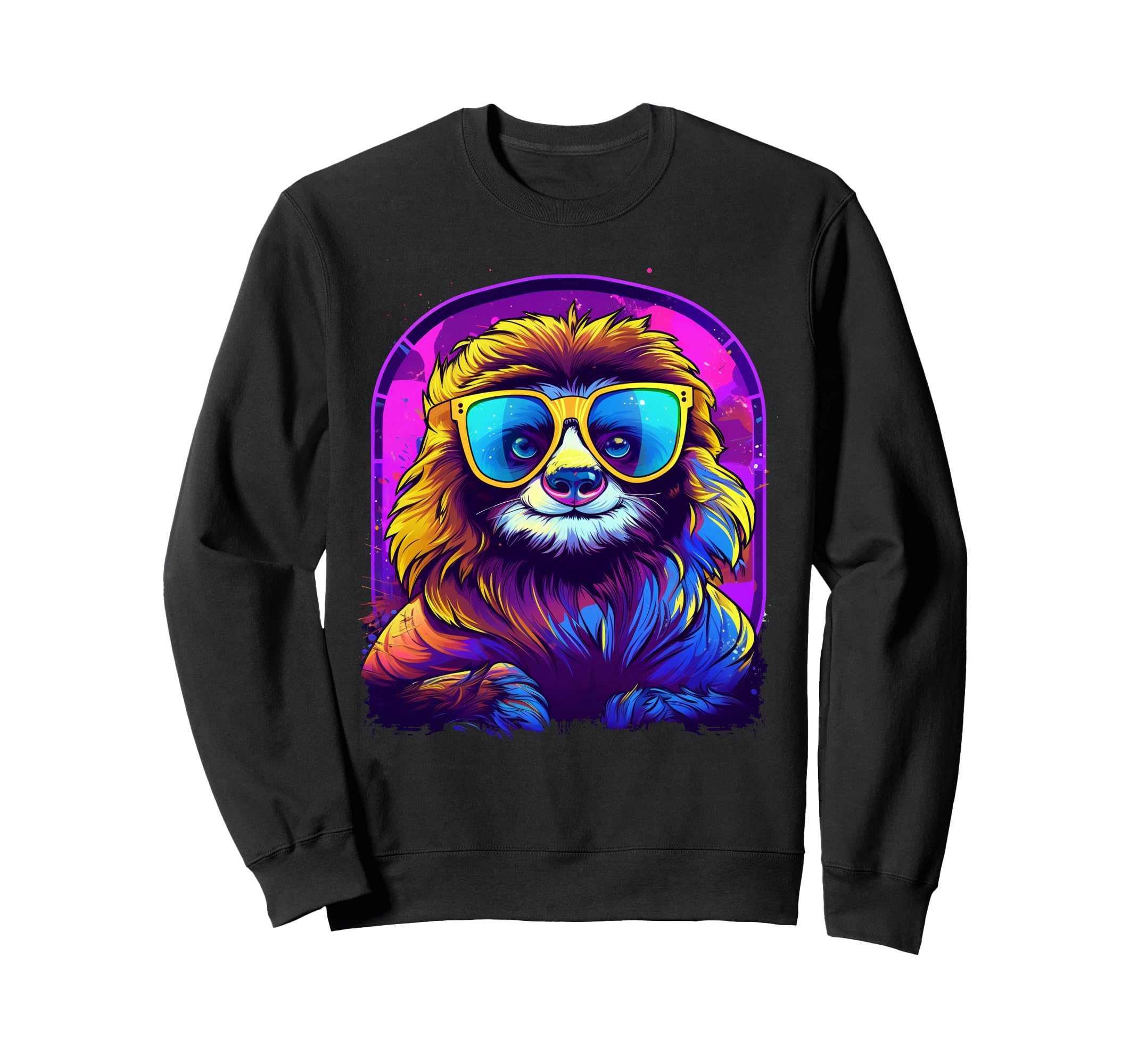Synthwave Sloth 80S Colorful Animal Sweatshirt - Trendy Graphic Unisex - T-Shirt, Sweatshirt, Hoodie