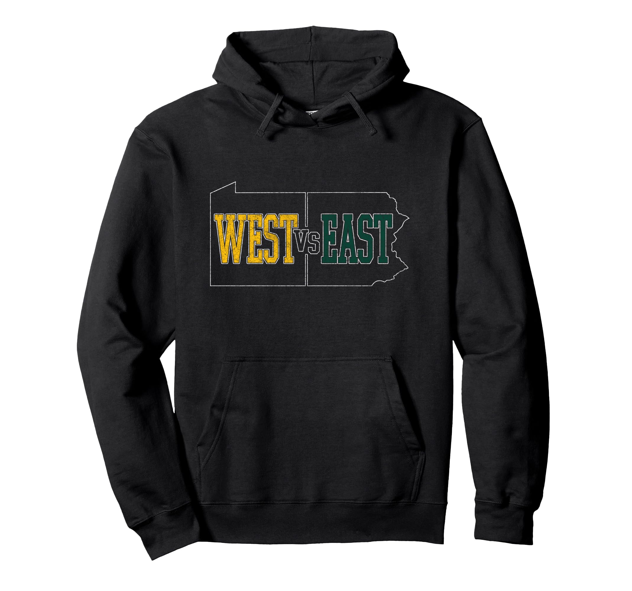 West Vs East Distressed Logo Hoodie - Casual Everyday Wear Unisex - T-Shirt, Sweatshirt, Hoodie