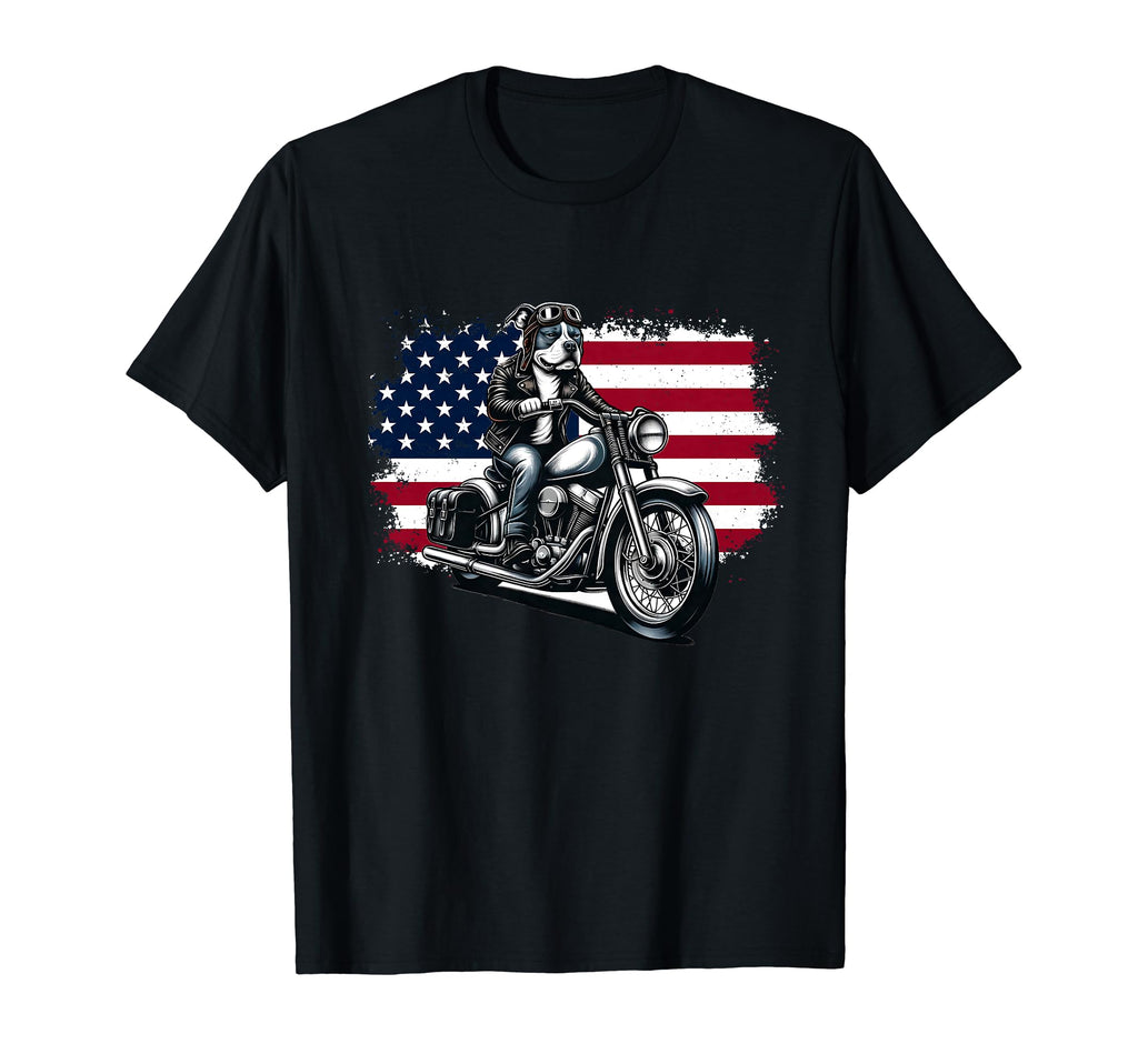 Patriotic Pitbull Motorcycle T-Shirt - Novelty Apparel Unisex - T-Shirt, Sweatshirt, Hoodie