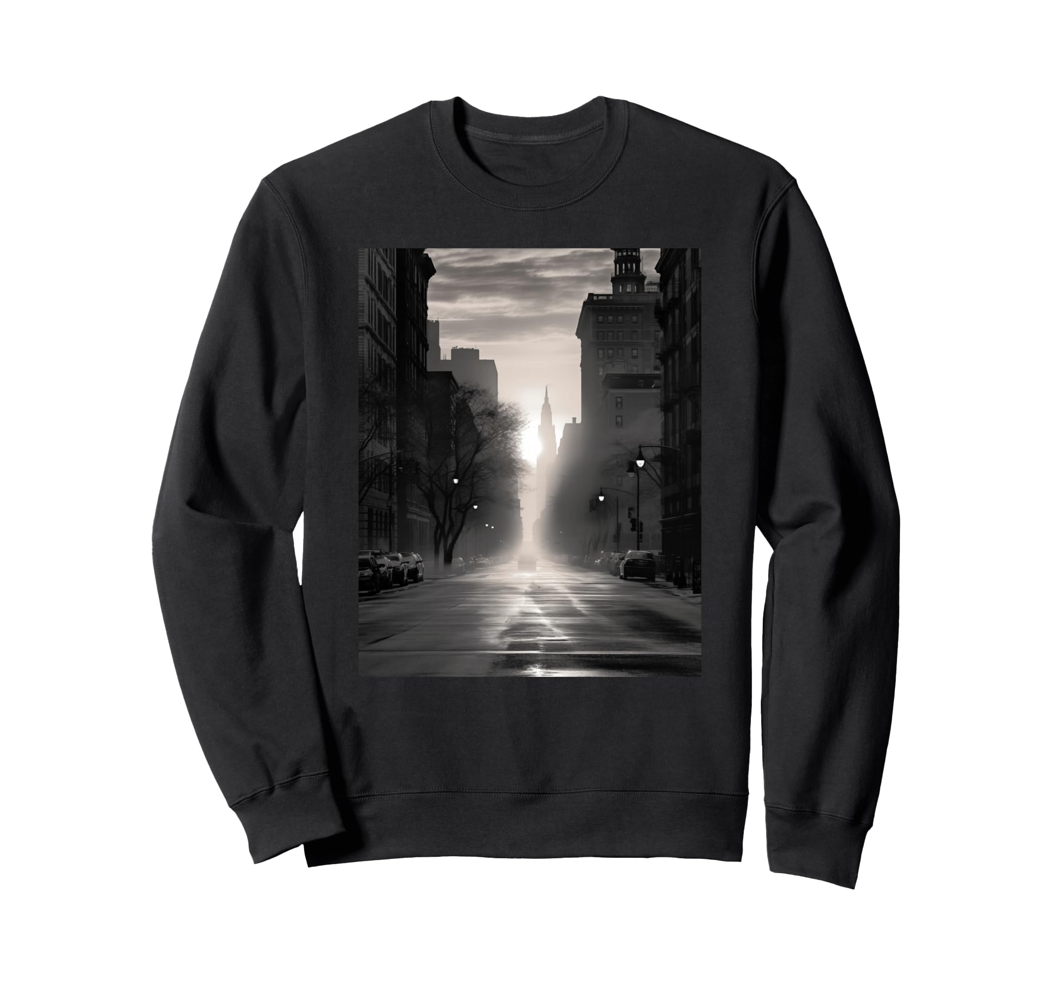 Black White Photo City Street Sweatshirt - Fun Novelty Design Men Women - T-Shirt, Sweatshirt, Hoodie