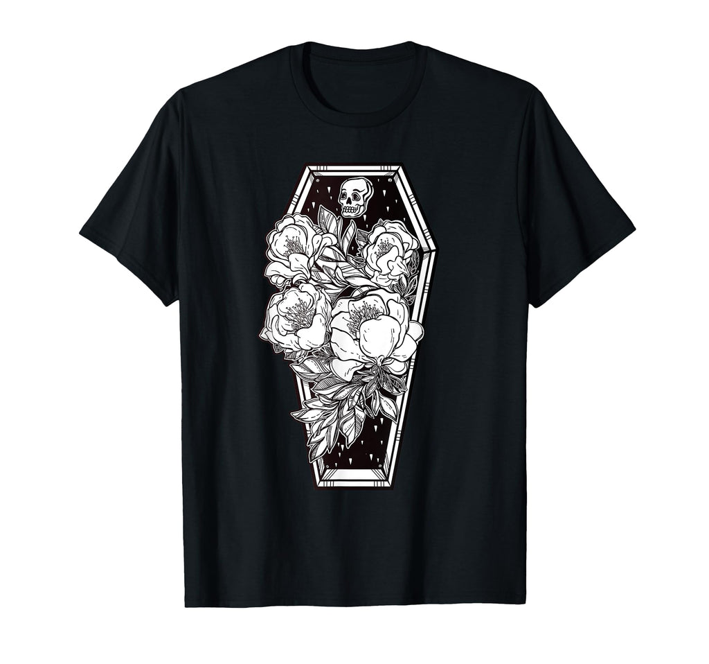 Floral Spooky Halloween Grave And Roses T-Shirt - Graphic Print for Adults - T-Shirt, Sweatshirt, Hoodie