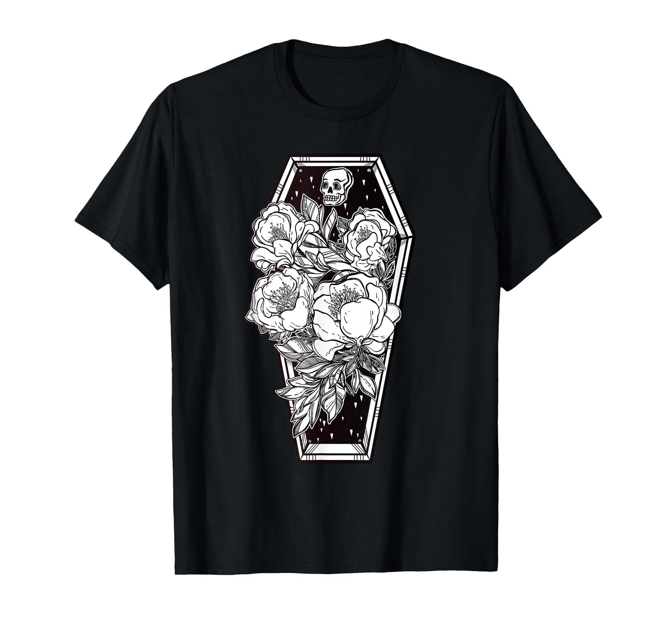Floral Spooky Halloween Grave And Roses T-Shirt - Graphic Print for Adults - T-Shirt, Sweatshirt, Hoodie