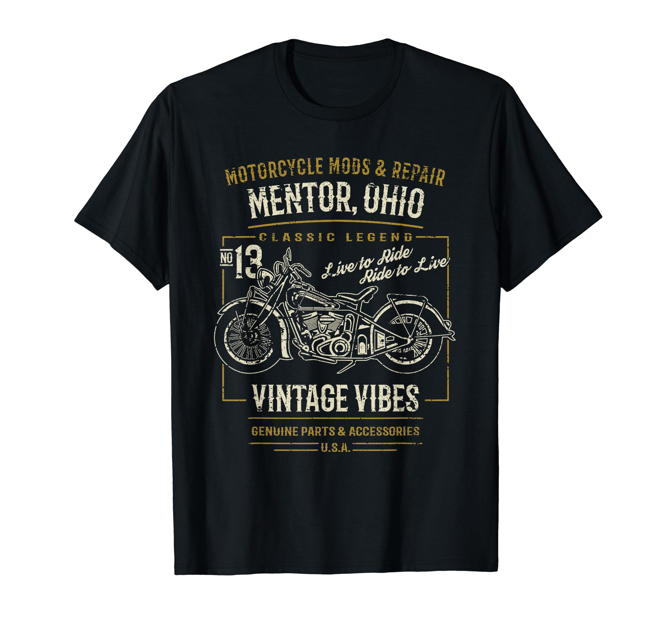 Mentor Oh Usa Distressed Motorcycle T-Shirt - Graphic Print Unisex - T-Shirt, Sweatshirt, Hoodie