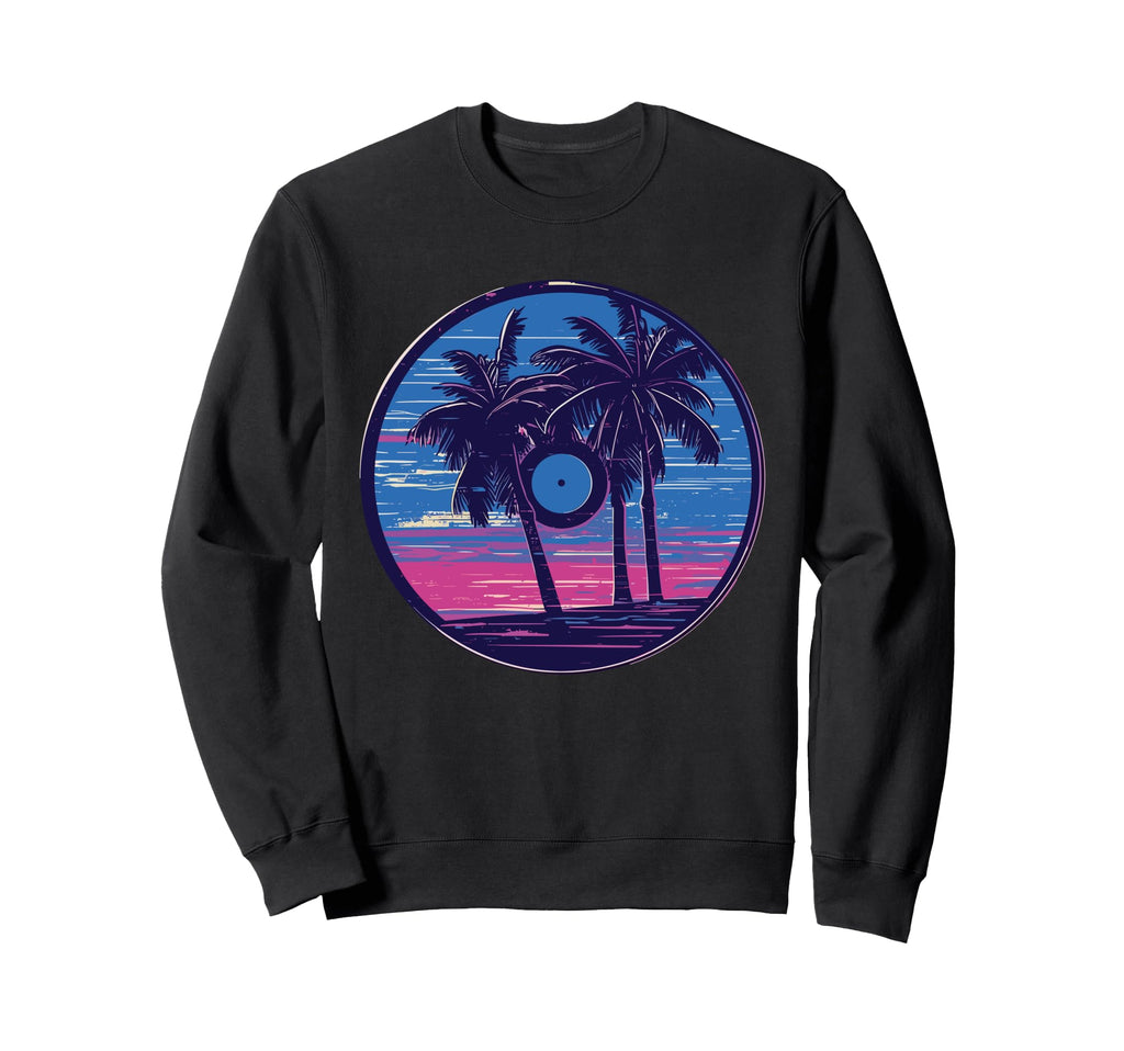 Palm Tree Vinyl Record Vaporwave Music Sweatshirt - Novelty Apparel Unisex - T-Shirt, Sweatshirt, Hoodie