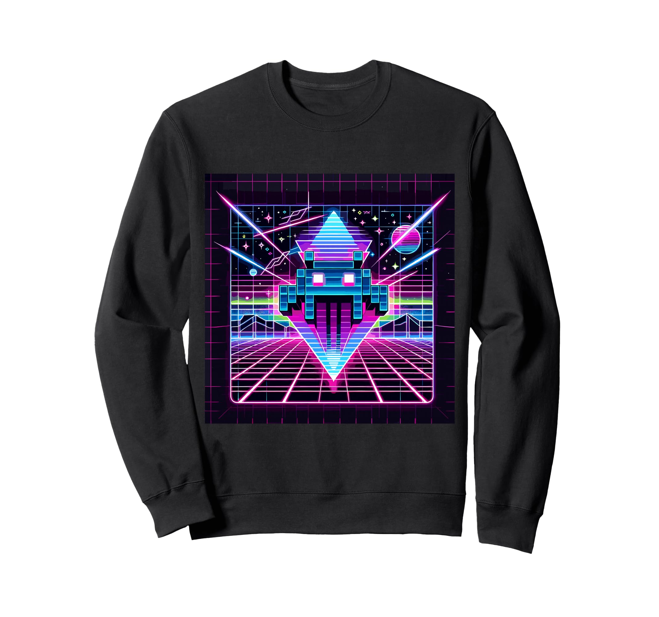 Synth Invader Synthwave Arcade Sweatshirt - Casual Everyday Wear Men Women - T-Shirt, Sweatshirt, Hoodie