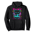 Kawaii Anime Cat Eating Ramen 80S Synthwave Hoodie - Unique Graphic Unisex - T-Shirt, Sweatshirt, Hoodie