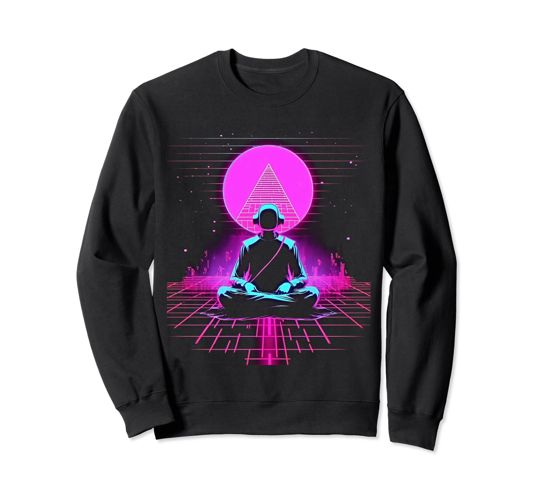 Synthwave Alien Buddha Cyberpunk Sweatshirt - Aesthetic Graphic for Adults - T-Shirt, Sweatshirt, Hoodie
