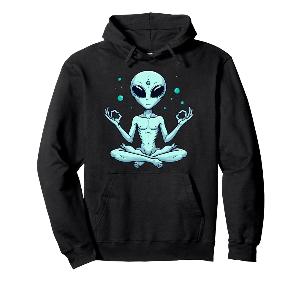 Meditation Alien Yoga Pose Relaxing Hoodie - Fun Novelty Design for Adults - T-Shirt, Sweatshirt, Hoodie