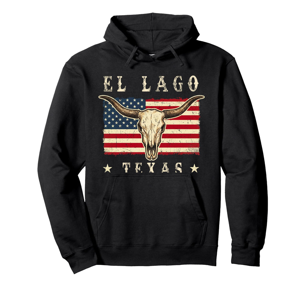 El Lago Texas Western Patriotic Skull Hoodie - Graphic Print Unisex - T-Shirt, Sweatshirt, Hoodie