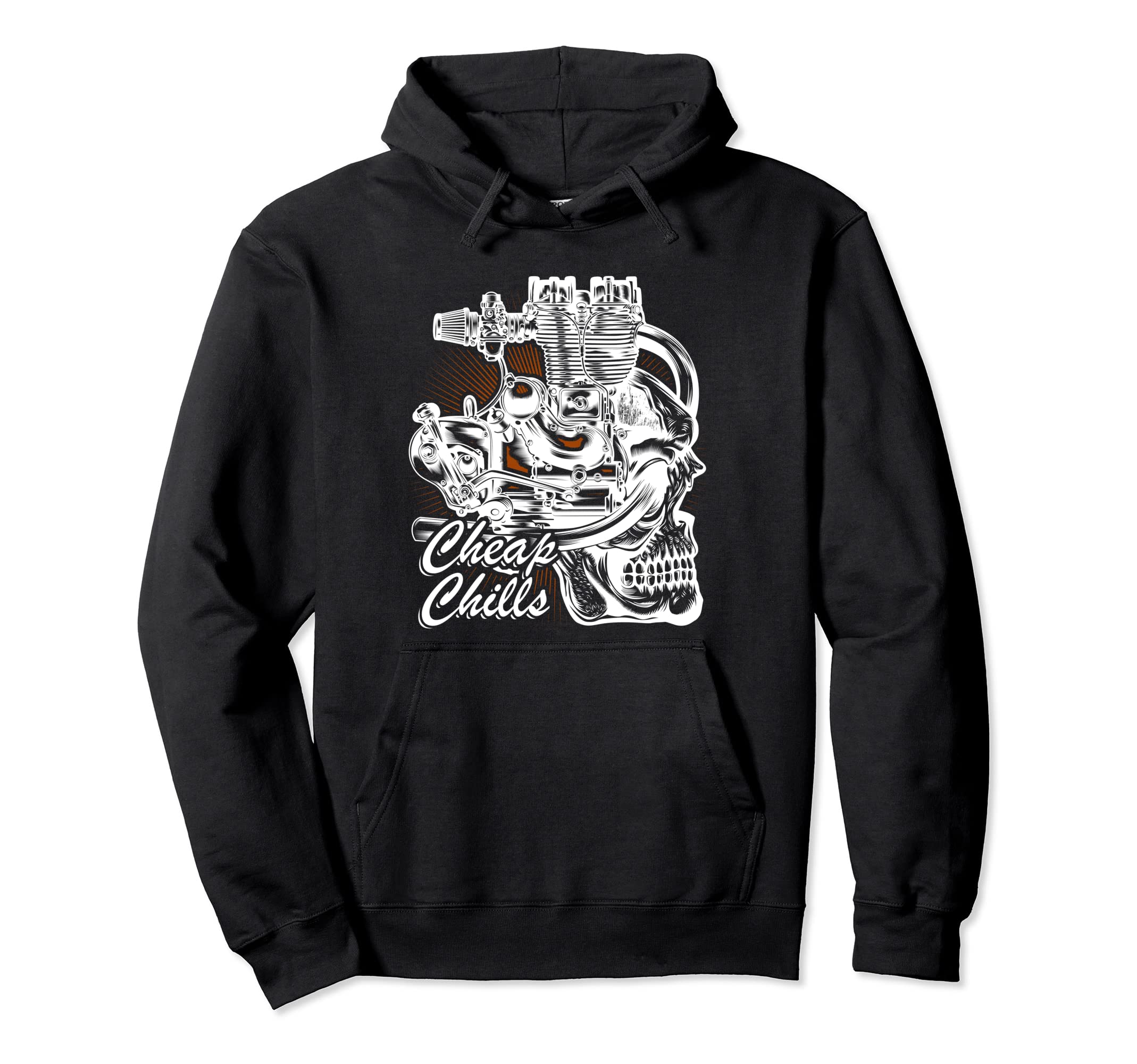 Motorcycle Biker Motor Skull Cheap Chills Hoodie - Novelty Apparel Unisex - T-Shirt, Sweatshirt, Hoodie