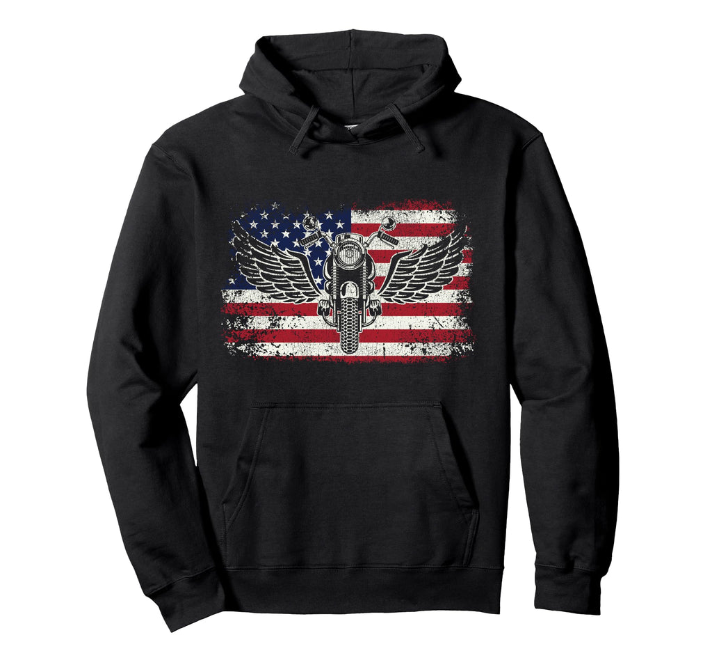 Motorcycle Biker American Flag Hoodie - Trendy Graphic Men Women - T-Shirt, Sweatshirt, Hoodie