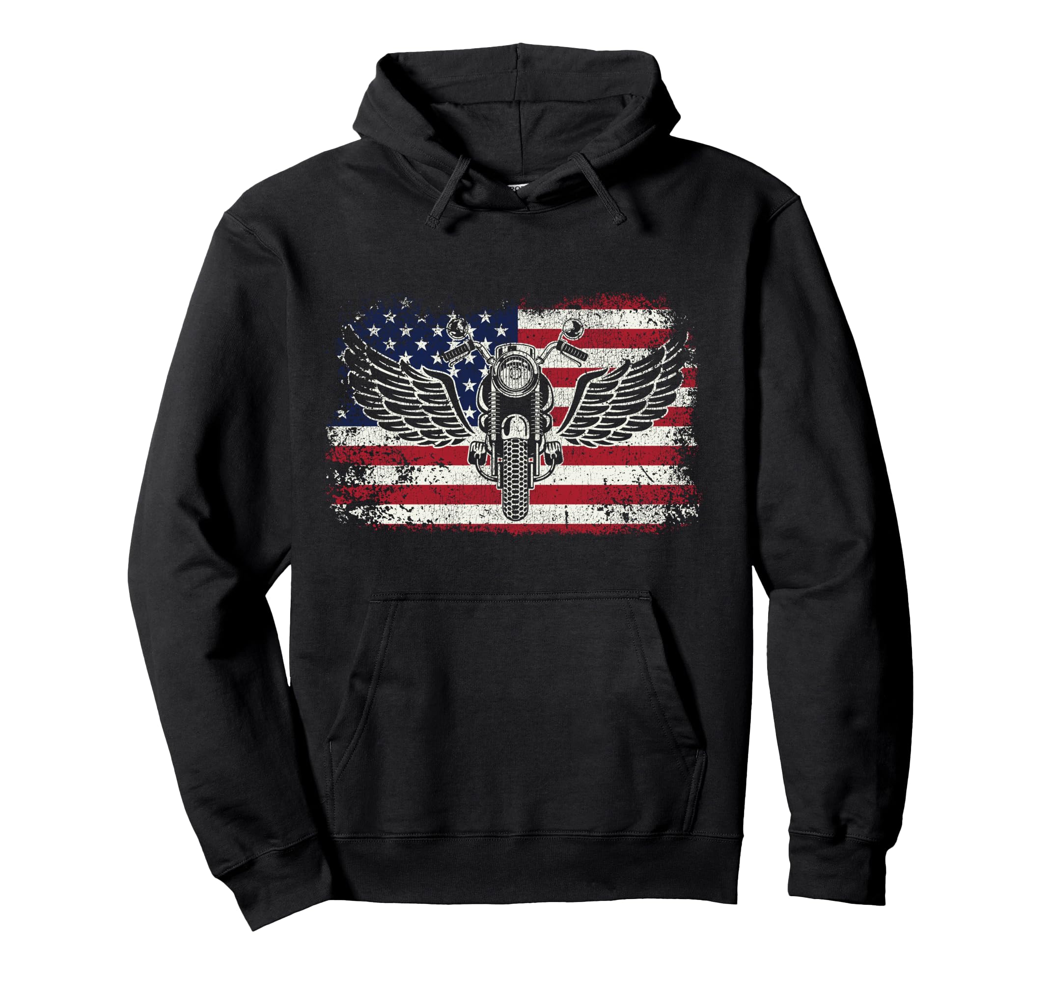 Motorcycle Biker American Flag Hoodie - Trendy Graphic Men Women - T-Shirt, Sweatshirt, Hoodie