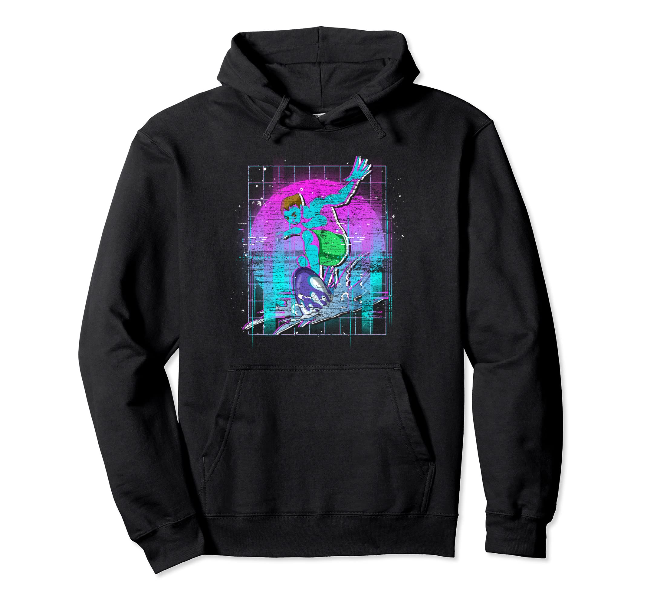 Vaporwave Aesthetics Surfing Water Hoodie - Streetwear Style Men Women - T-Shirt, Sweatshirt, Hoodie