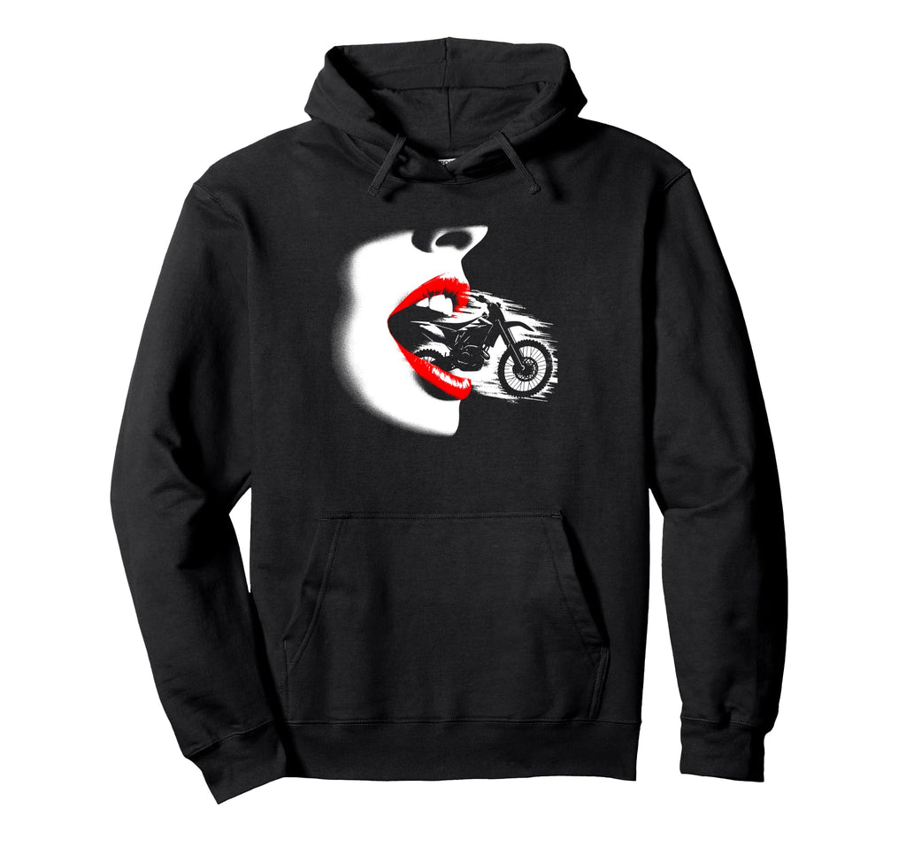 Red Lips Dirt Bike Motorcycle Lover Hoodie - Fun Novelty Design for Adults - T-Shirt, Sweatshirt, Hoodie