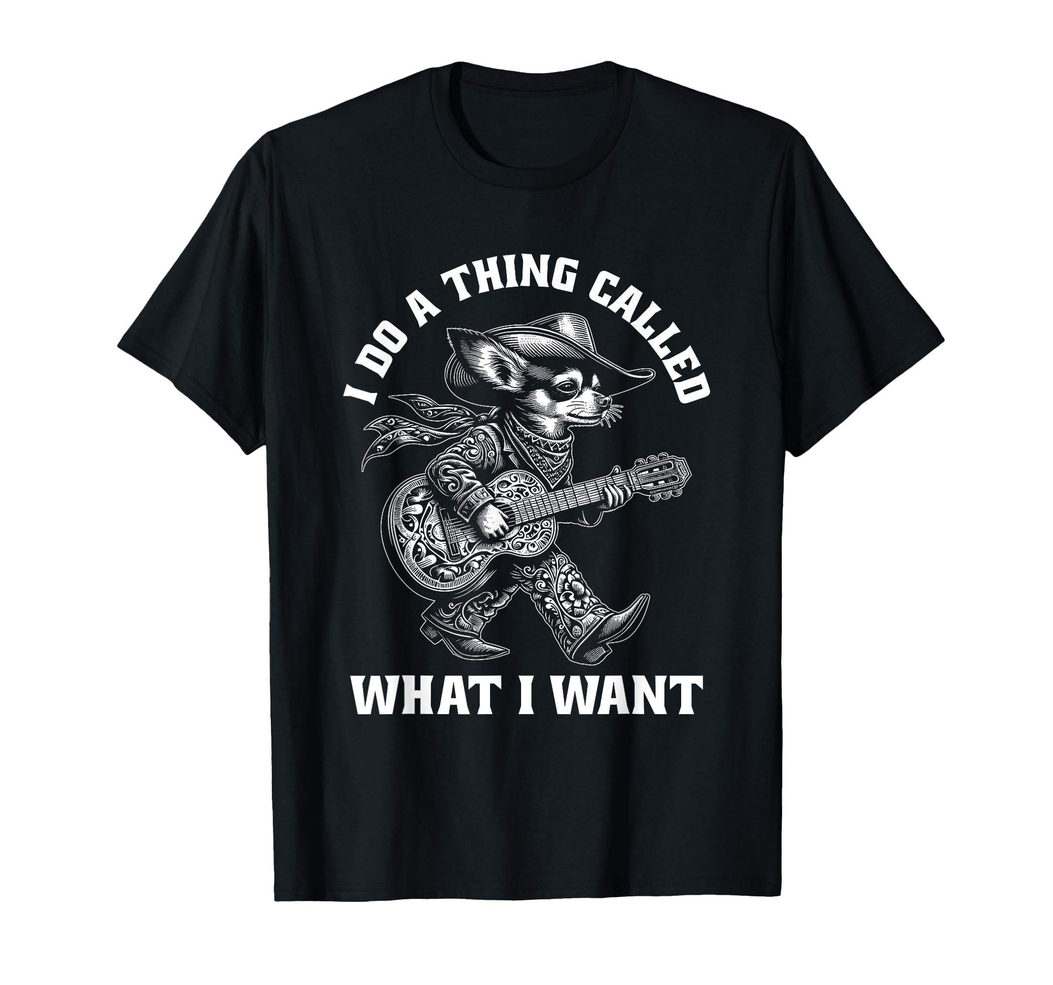 Cowboy Chihuahua Guitar Funny T-Shirt - Minimalist Print for Adults - T-Shirt, Sweatshirt, Hoodie