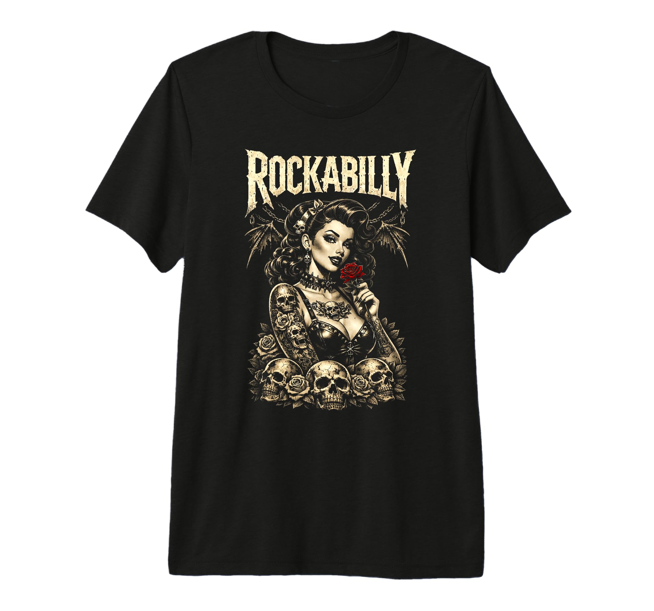 Rockabilly Gothic Pinup Skulls Alternative T-Shirt - Trendy Graphic Unisex - T-Shirt, Sweatshirt, Hoodie