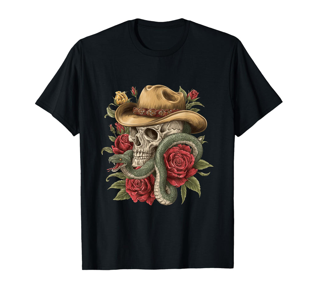 Aesthetic Western Skull Snake Cowboy T-Shirt - Graphic Print Men Women - T-Shirt, Sweatshirt, Hoodie