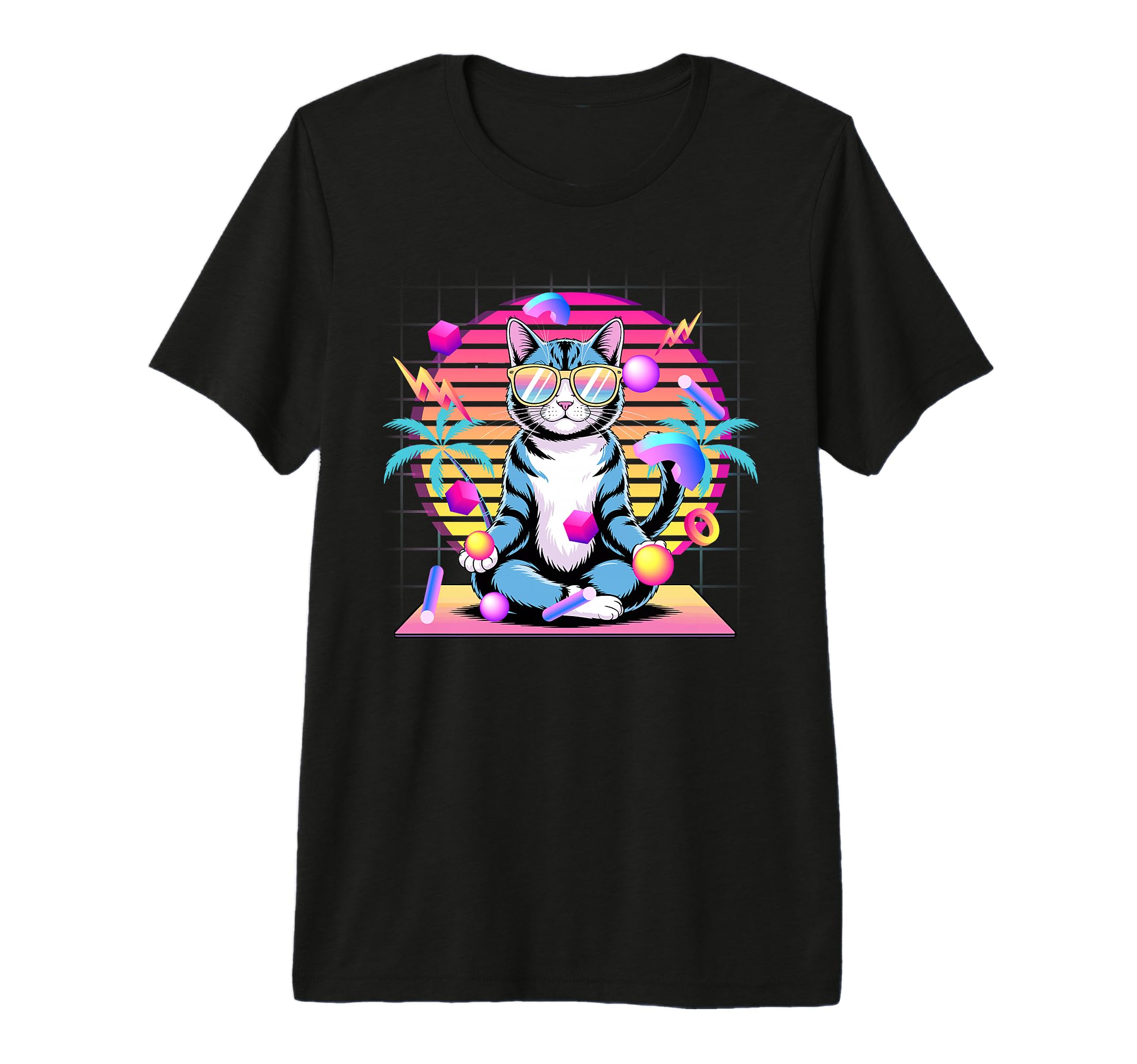Cat Meditating Vaporwave 80S Synthwave T-Shirt - Graphic Print Men Women - T-Shirt, Sweatshirt, Hoodie