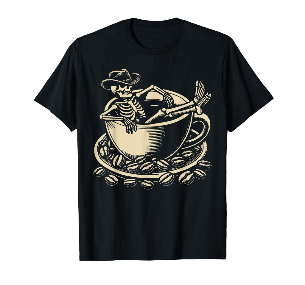 Cowboy Skeleton Coffee Western Gothic T-Shirt - Minimalist Print Men Women - T-Shirt, Sweatshirt, Hoodie