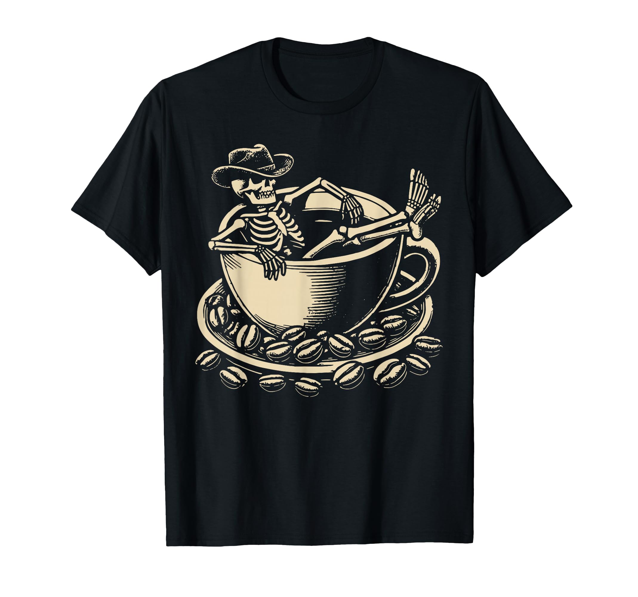 Cowboy Skeleton Coffee Western Gothic T-Shirt - Minimalist Print Men Women - T-Shirt, Sweatshirt, Hoodie