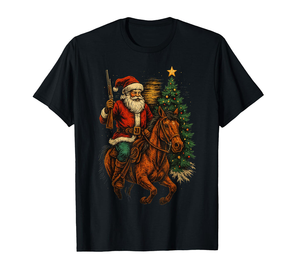 Santa Claus Cowboy Tree Funny Cowboy T-Shirt - Graphic Print Unisex - T-Shirt, Sweatshirt, Hoodie