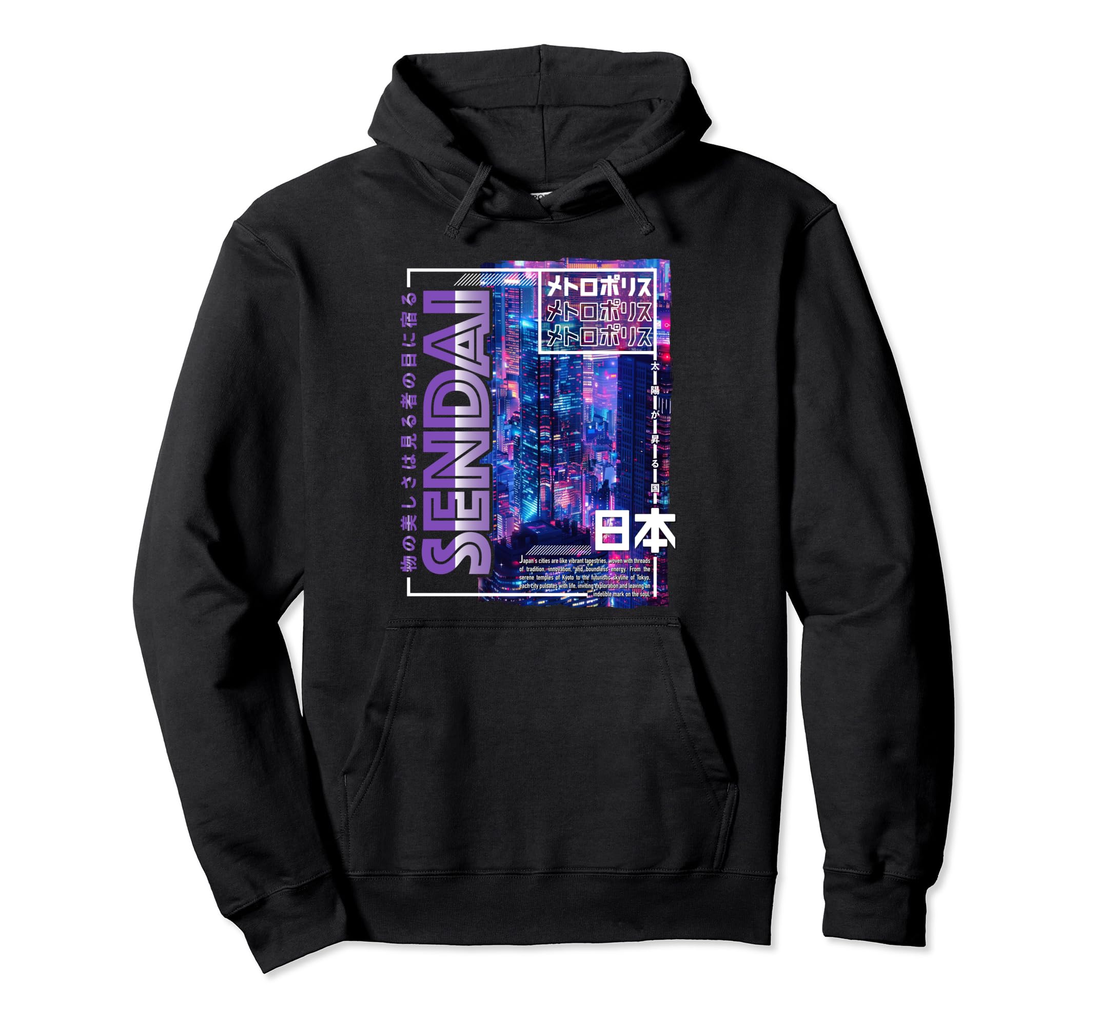 Sendai City 80S Synthwave Skyline Japan Hoodie - Unique Graphic for Adults - T-Shirt, Sweatshirt, Hoodie