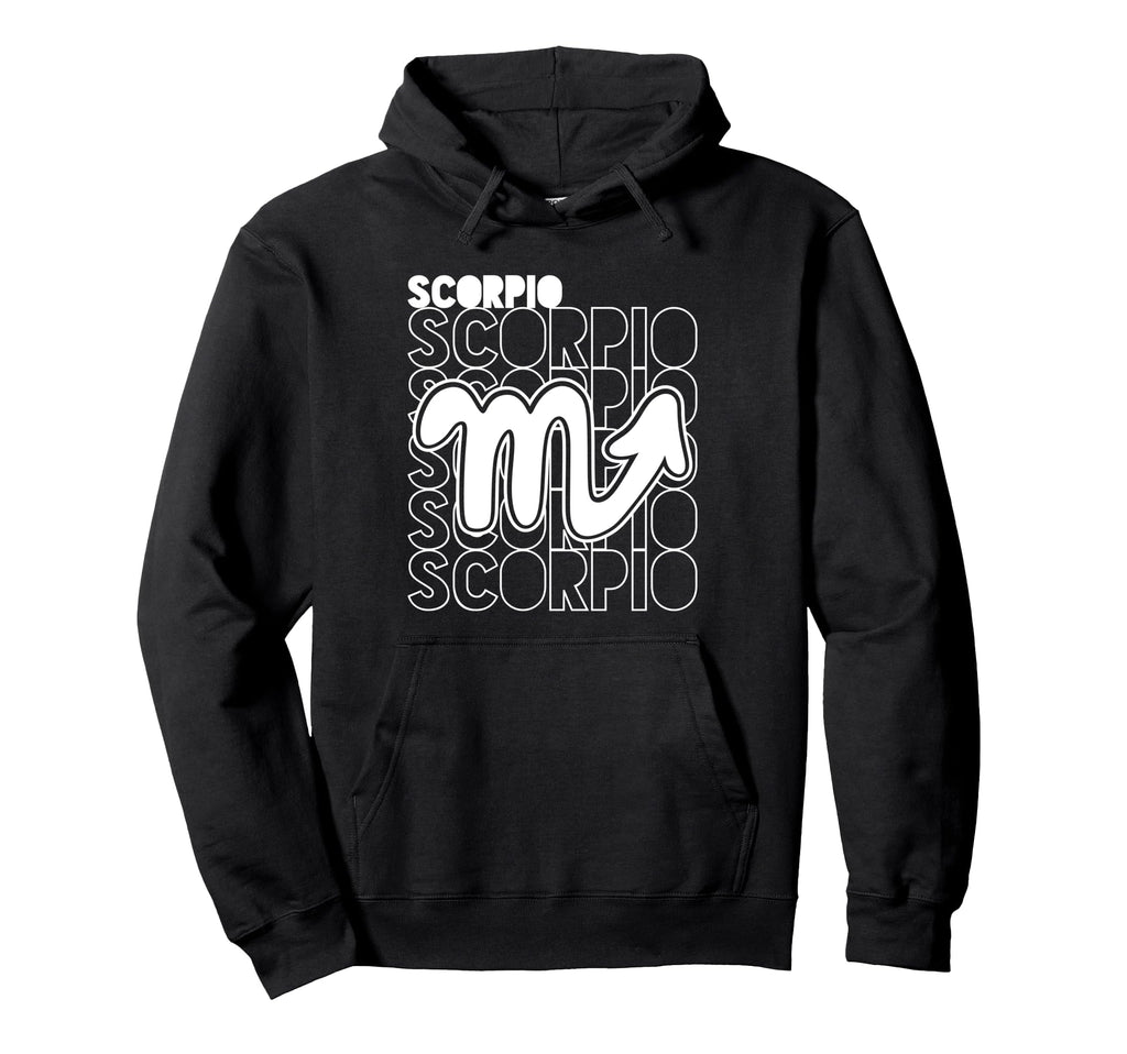 Scorpio Zodiac Typography Astrology Hoodie - Fun Novelty Design Men Women - T-Shirt, Sweatshirt, Hoodie