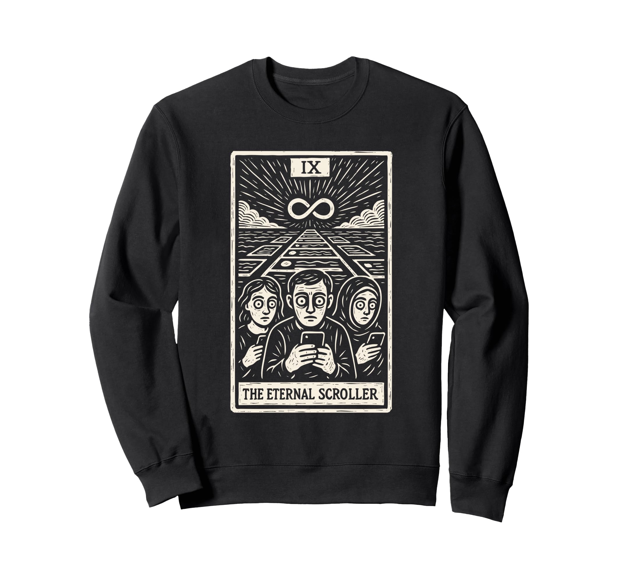 Eternal Scroller Tarot Card Meme Sweatshirt - Graphic Print Unisex - T-Shirt, Sweatshirt, Hoodie