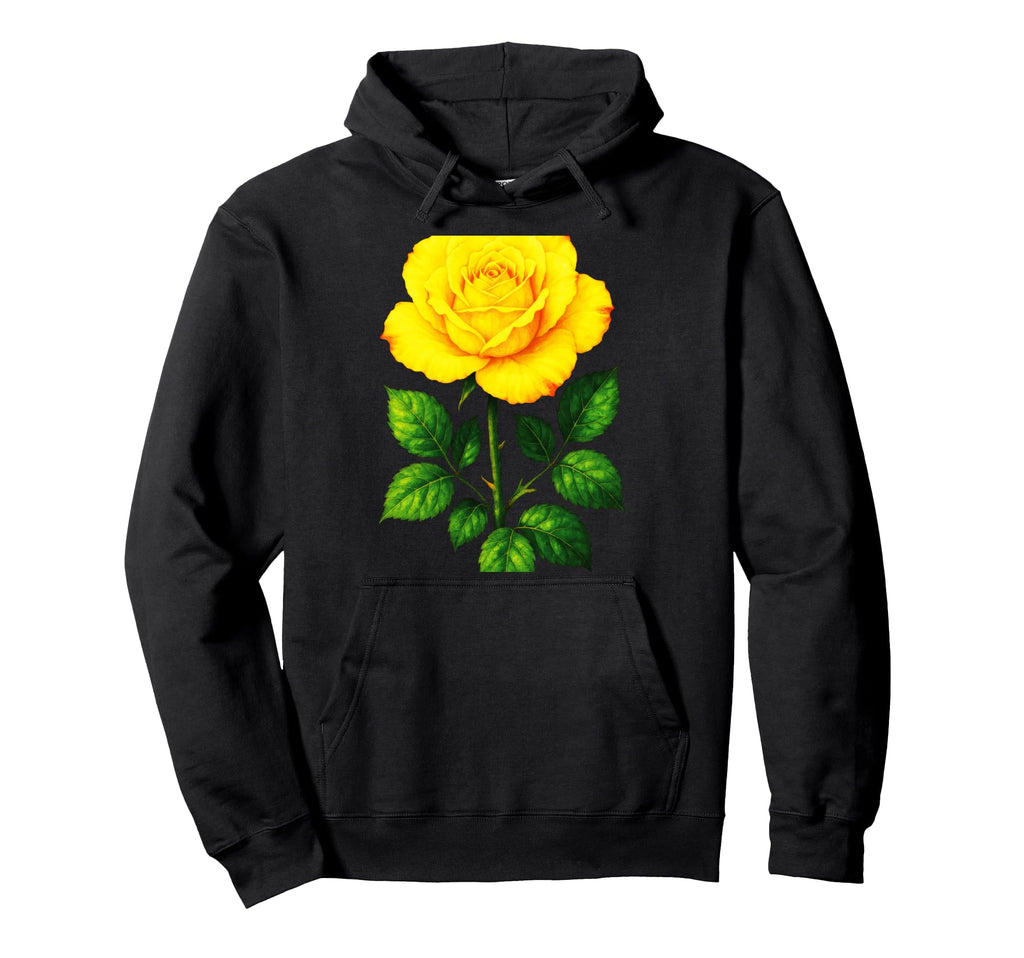 Yellow Rose Botanical Illustration Hoodie - Trendy Graphic Unisex - T-Shirt, Sweatshirt, Hoodie