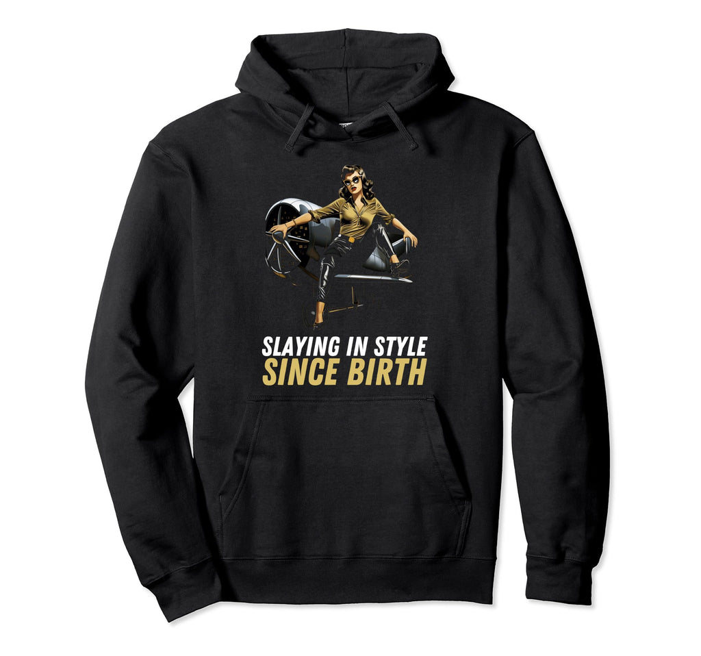 Pin Up Military Aircraft Slaying Hoodie - Streetwear Style for Adults - T-Shirt, Sweatshirt, Hoodie