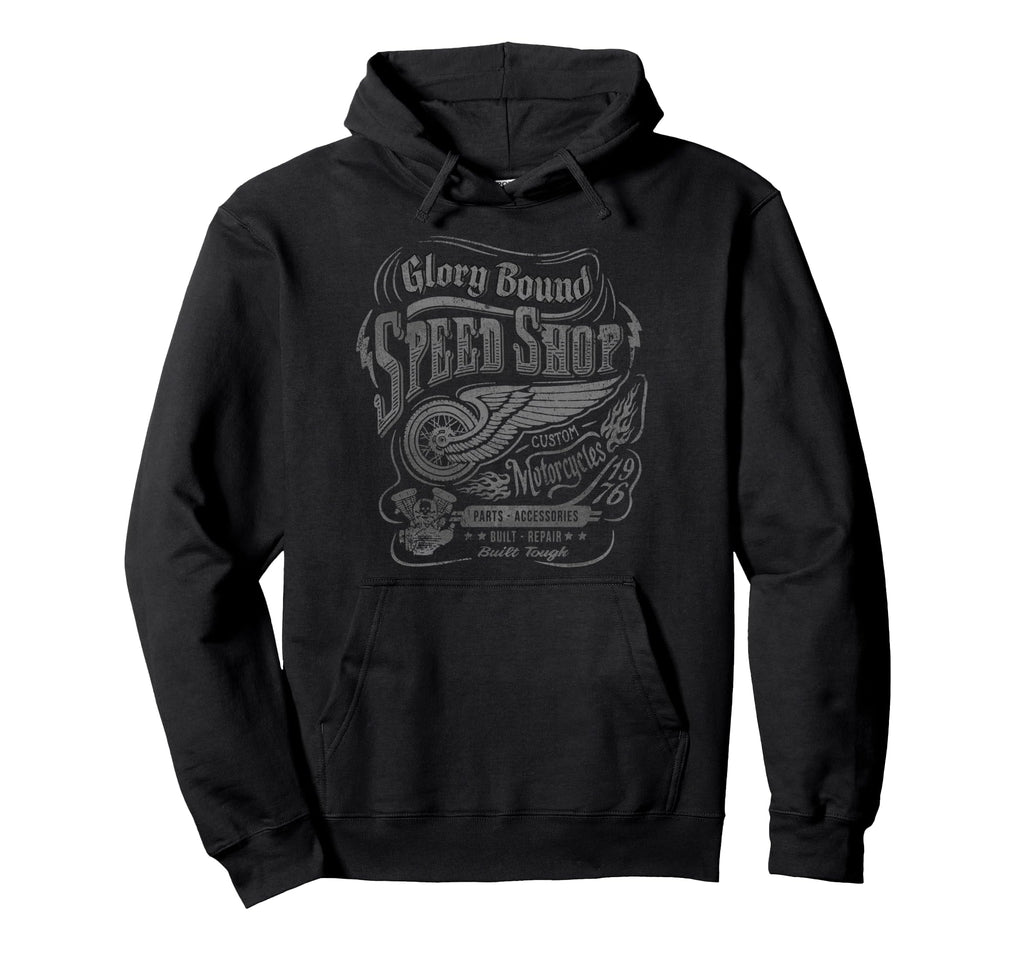 Trendy Glory Bound Speed Shop Motorcycle Hoodie - Novelty Apparel Unisex - T-Shirt, Sweatshirt, Hoodie
