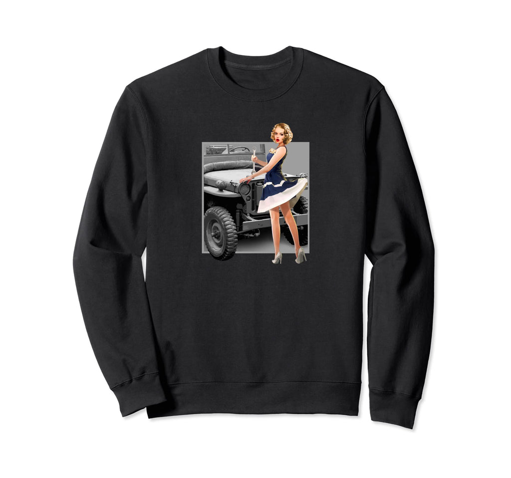 Pin Up Willys Mb Ww2 Sweatshirt - Aesthetic Graphic Men Women - T-Shirt, Sweatshirt, Hoodie
