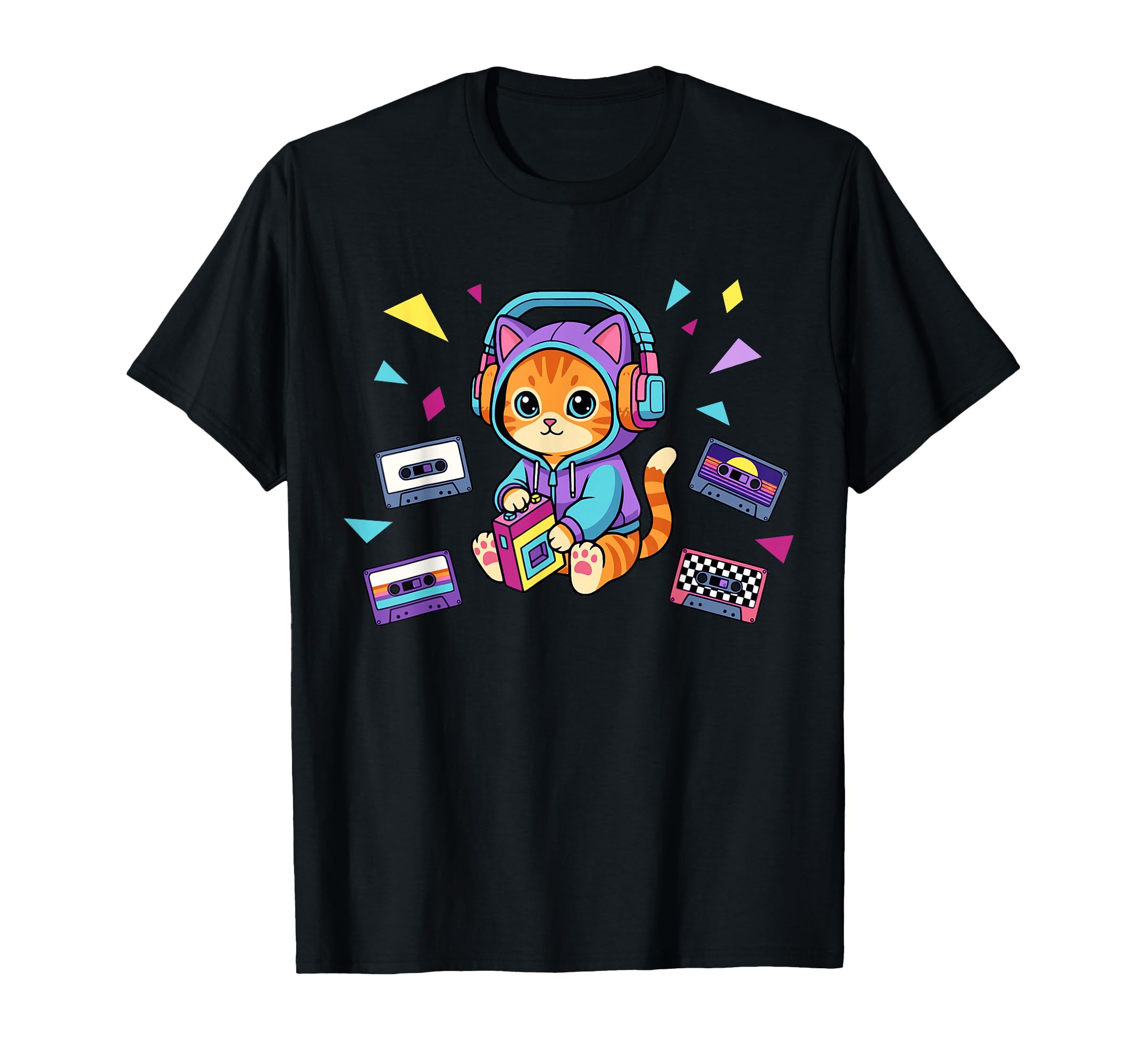 90S Kawaii Cat 80S Music Cassette T-Shirt - Trendy Graphic for Adults - T-Shirt, Sweatshirt, Hoodie