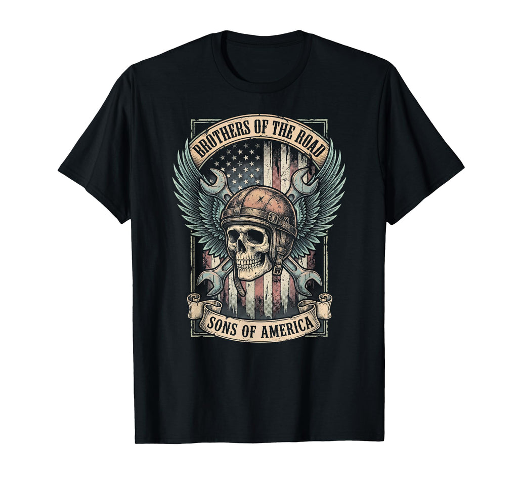 Biker Skull Mechanic American Flag T-Shirt - Trendy Graphic for Adults - T-Shirt, Sweatshirt, Hoodie