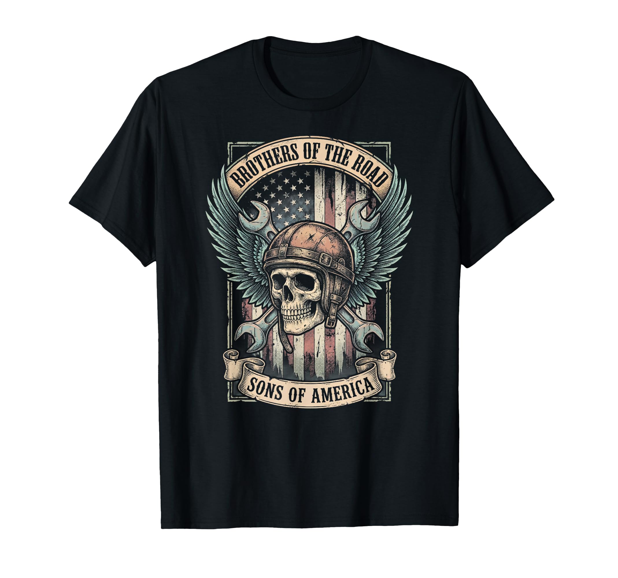 Biker Skull Mechanic American Flag T-Shirt - Trendy Graphic for Adults - T-Shirt, Sweatshirt, Hoodie