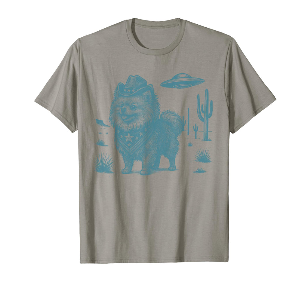 Pomeranian Cowboy Ufo Western T-Shirt - Custom Art Print for Adults - T-Shirt, Sweatshirt, Hoodie